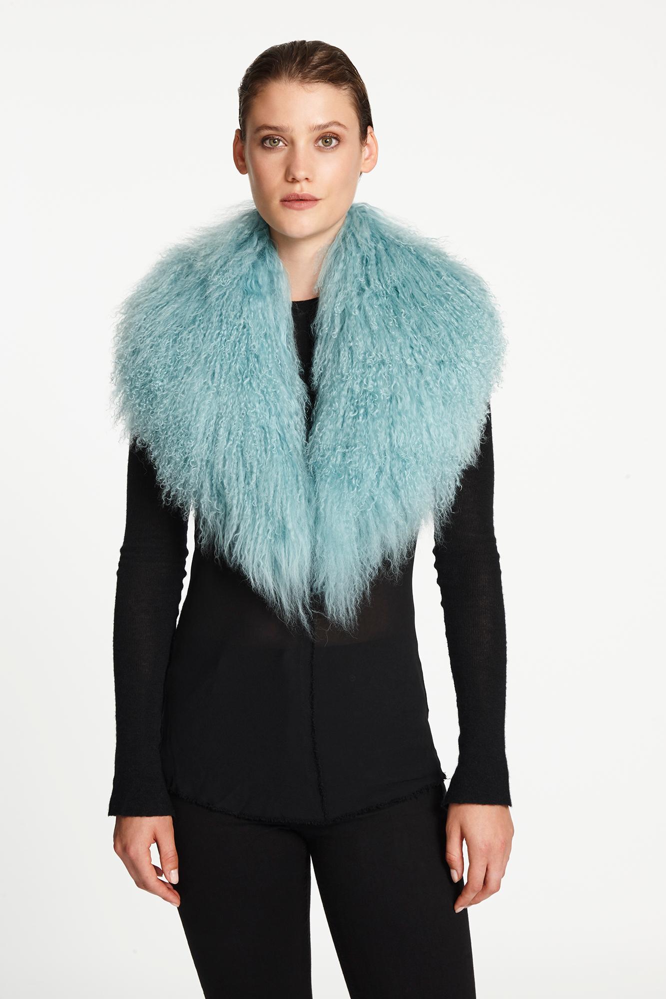 Women's or Men's Verheyen London Shawl Collar in Aquamarine Blue Mongolian Lamb Fur 