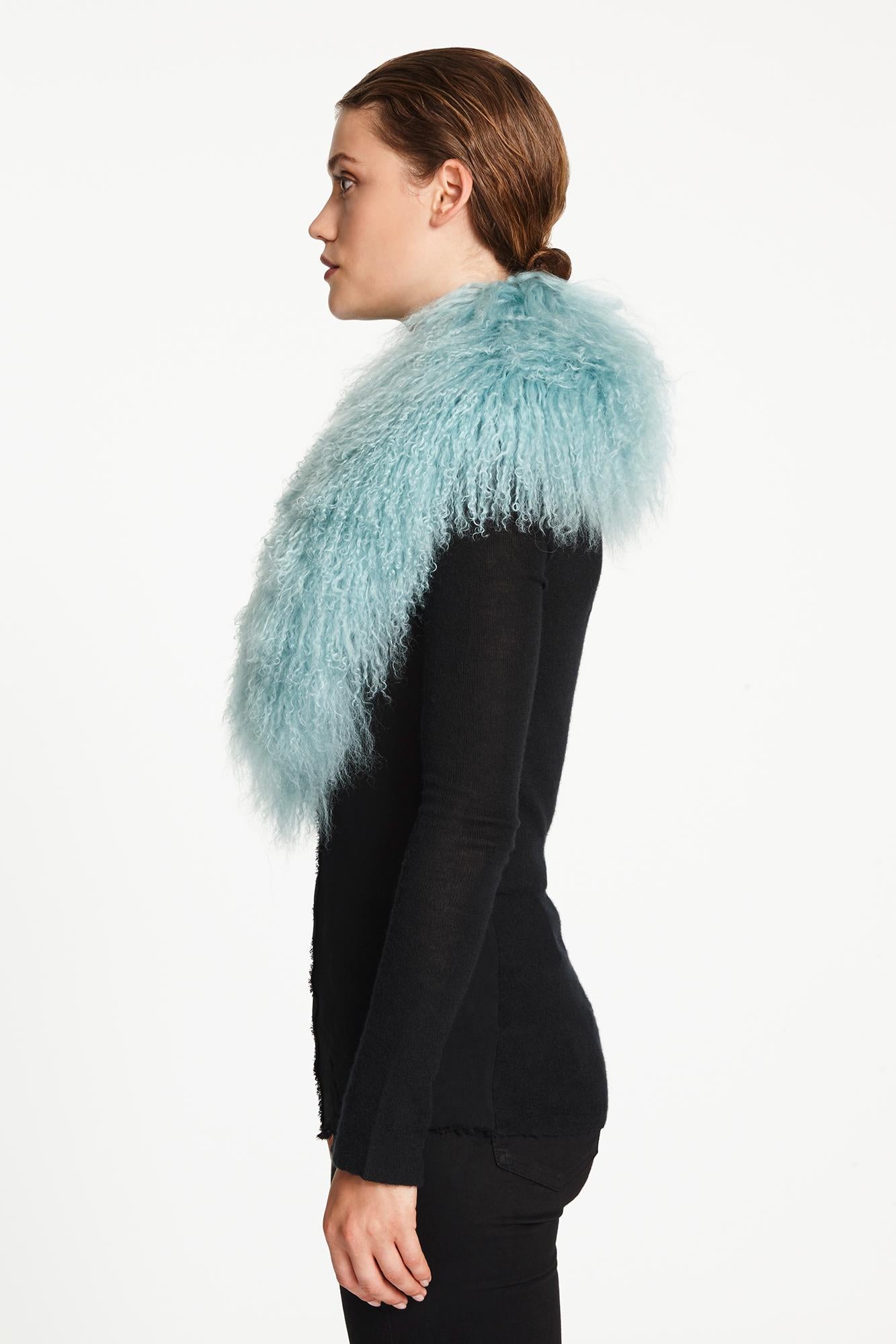 Verheyen London Shawl Collar in Aquamarine Blue Mongolian Lamb Fur  2