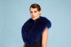 Verheyen London Shawl Collar in Sapphire Mongolian Lamb Fur lined in silk