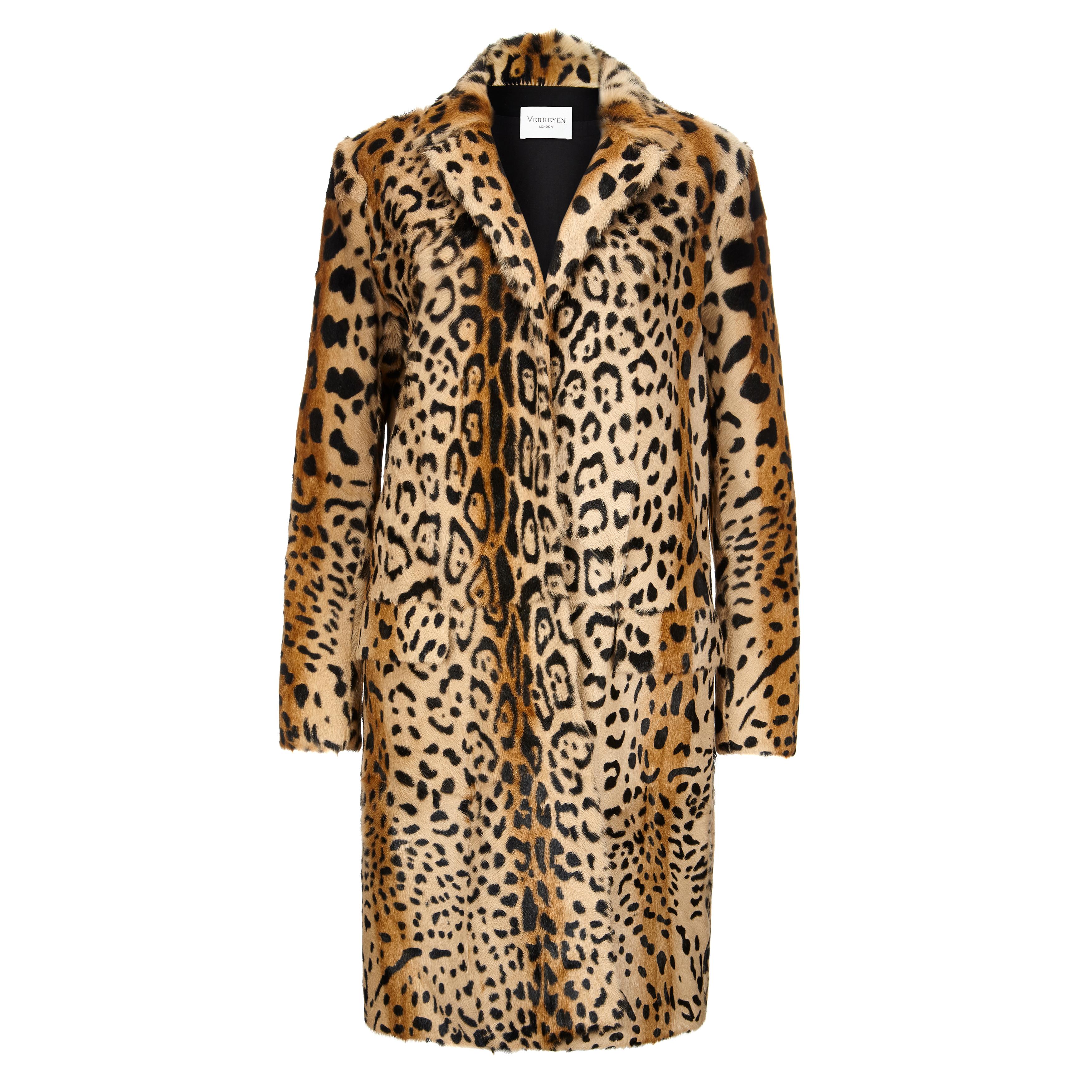 Verheyen London Leopard Print Coat in Natural Goat Hair Fur Size 8-10