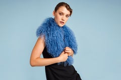 Verheyen London Shawl Collar in Blue Topaz Mongolian Lamb Fur lined in silk
