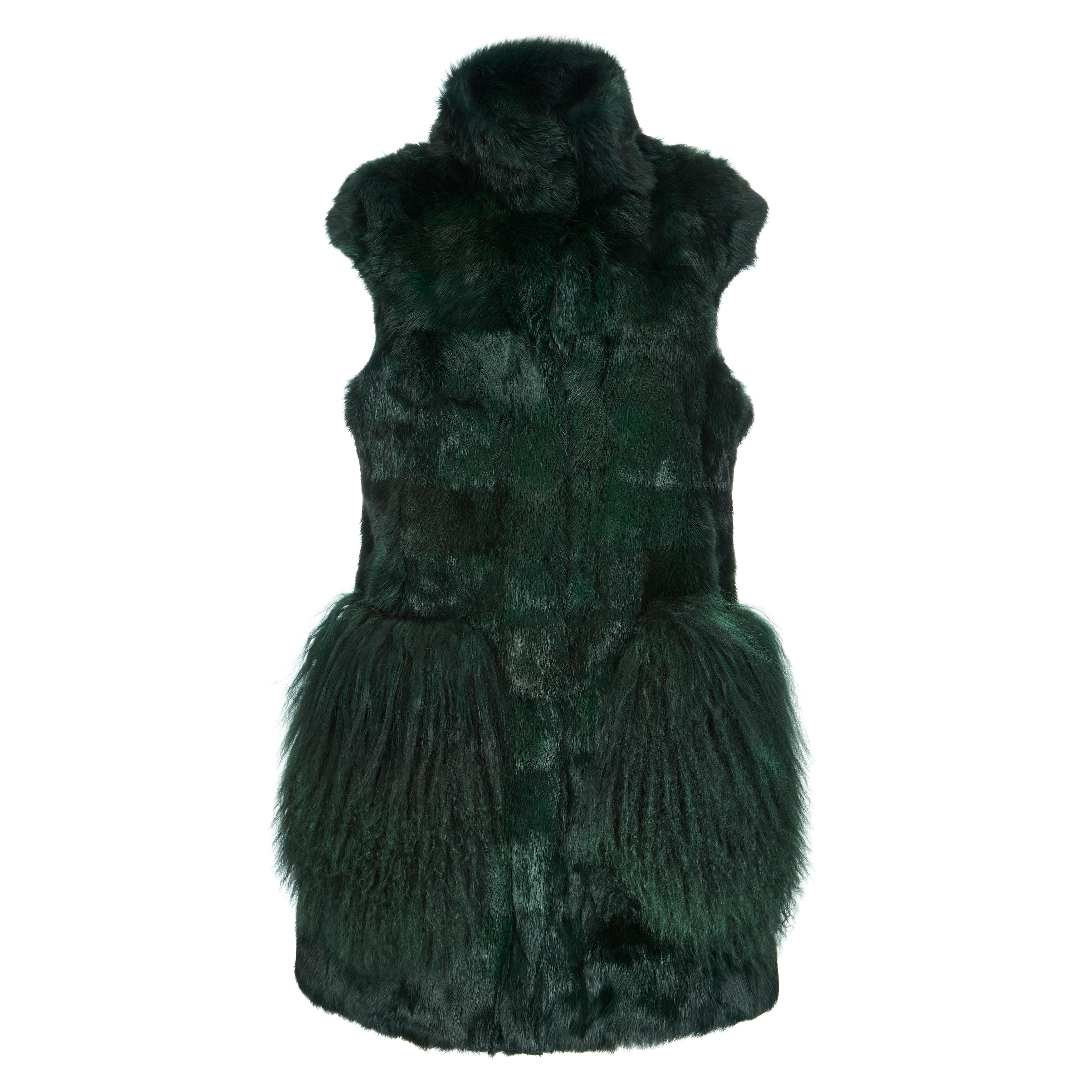 Verheyen London Nehru Gilet in Rabbit Fur & Lamb in Forest Green Size uk 8