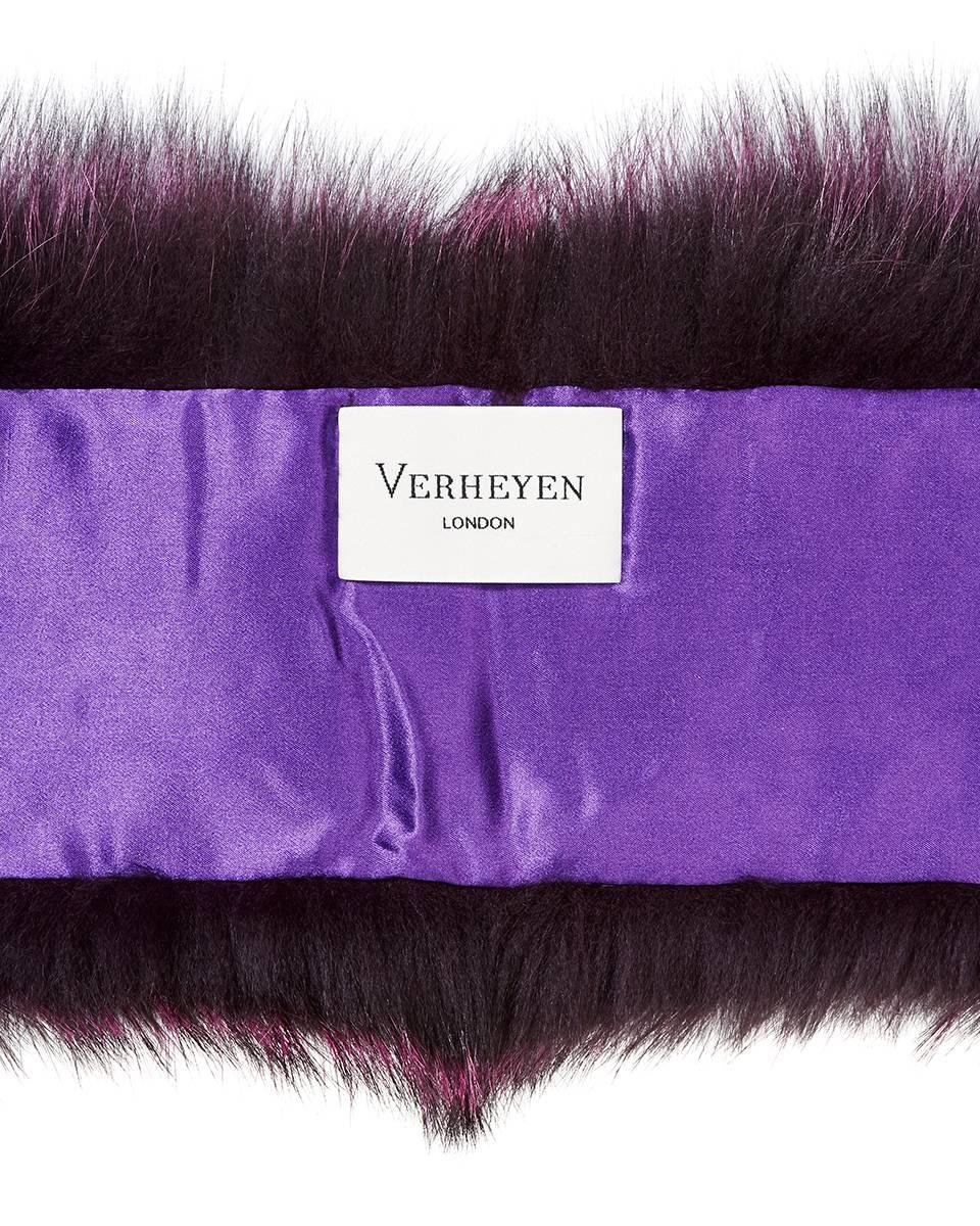 Verheyen London Lapel Cross-through Collar in Deep Amethyst  Fox Fur & Silk 2