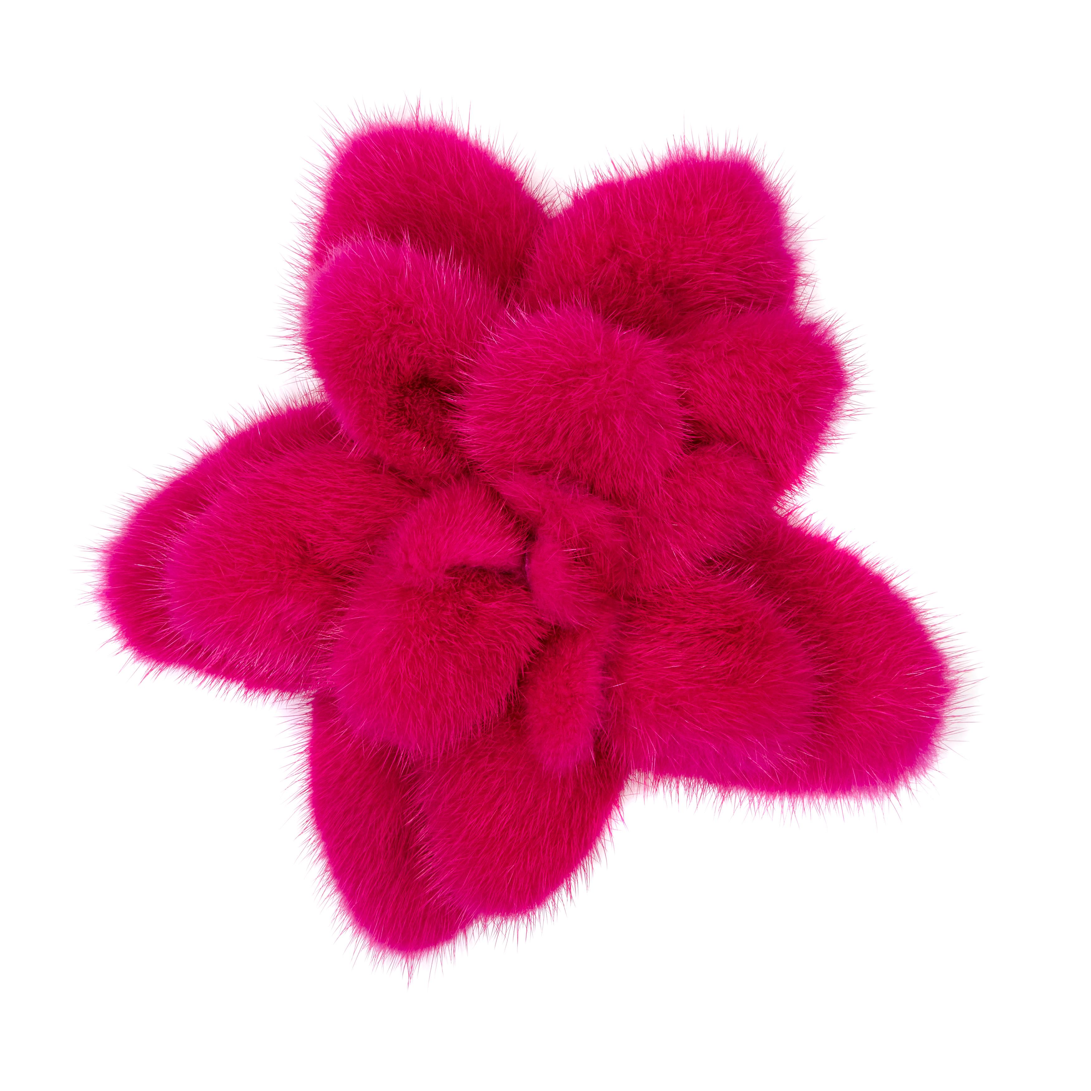 Verheyen London Mink Fur Flower Brooch in Fuchsia Pink 