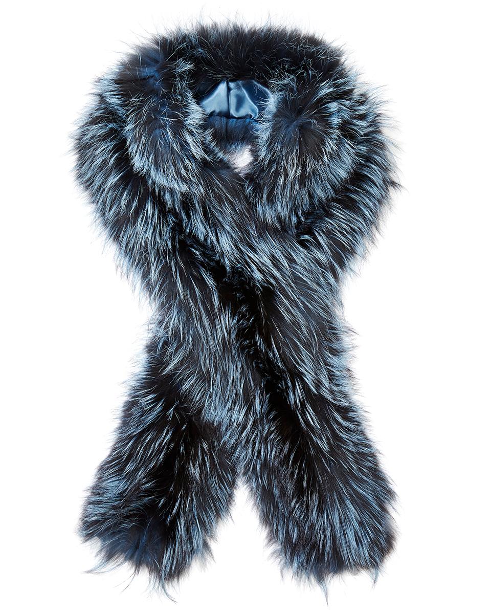 Verheyen London Nehru Collar Stole in Soft Blue Fox Fur & Silk Lining 7
