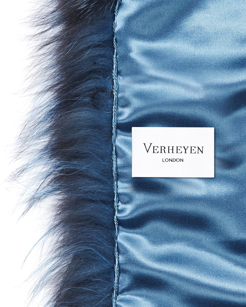 Verheyen London Nehru Collar Stole in Soft Blue Fox Fur & Silk Lining 8