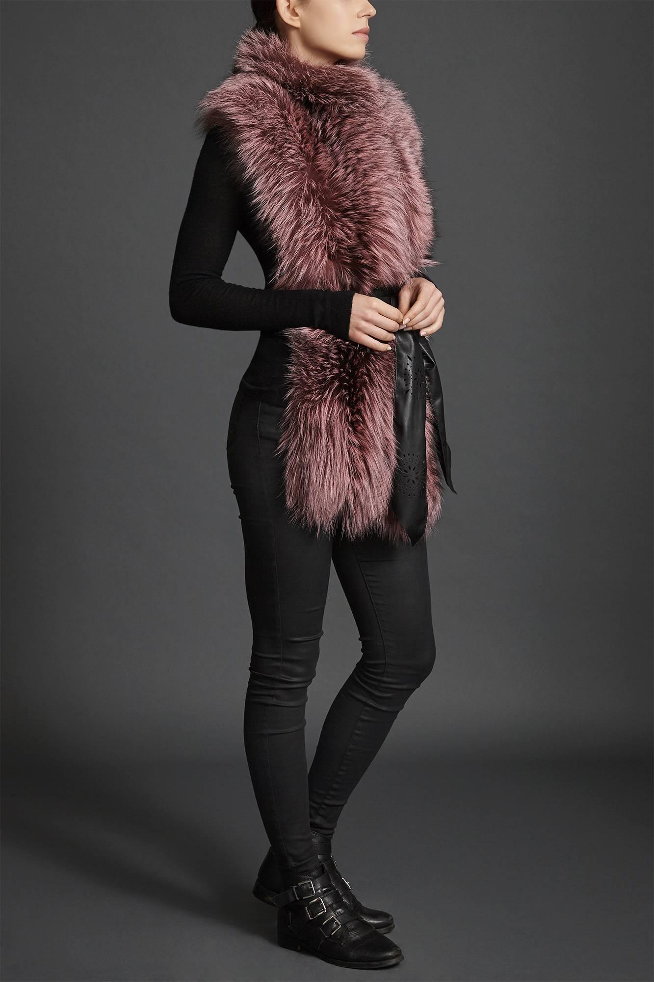 Verheyen London Nehru Collar Stole Rose Quartz Pink Fox Fur & Silk Lining 3
