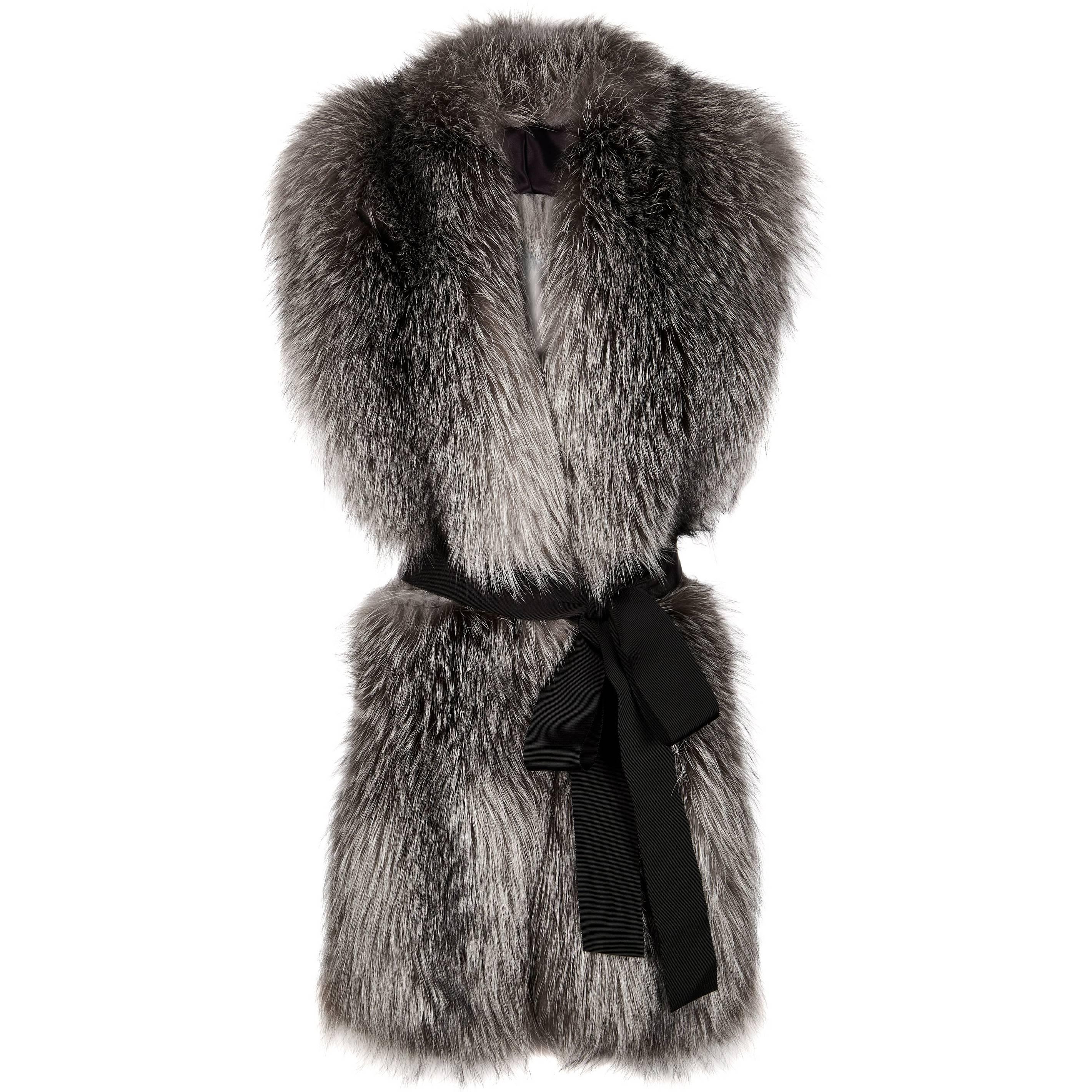 Verheyen London Legacy Stole Natural Blue Frost Fox Fur & Silk Lining -Brand New