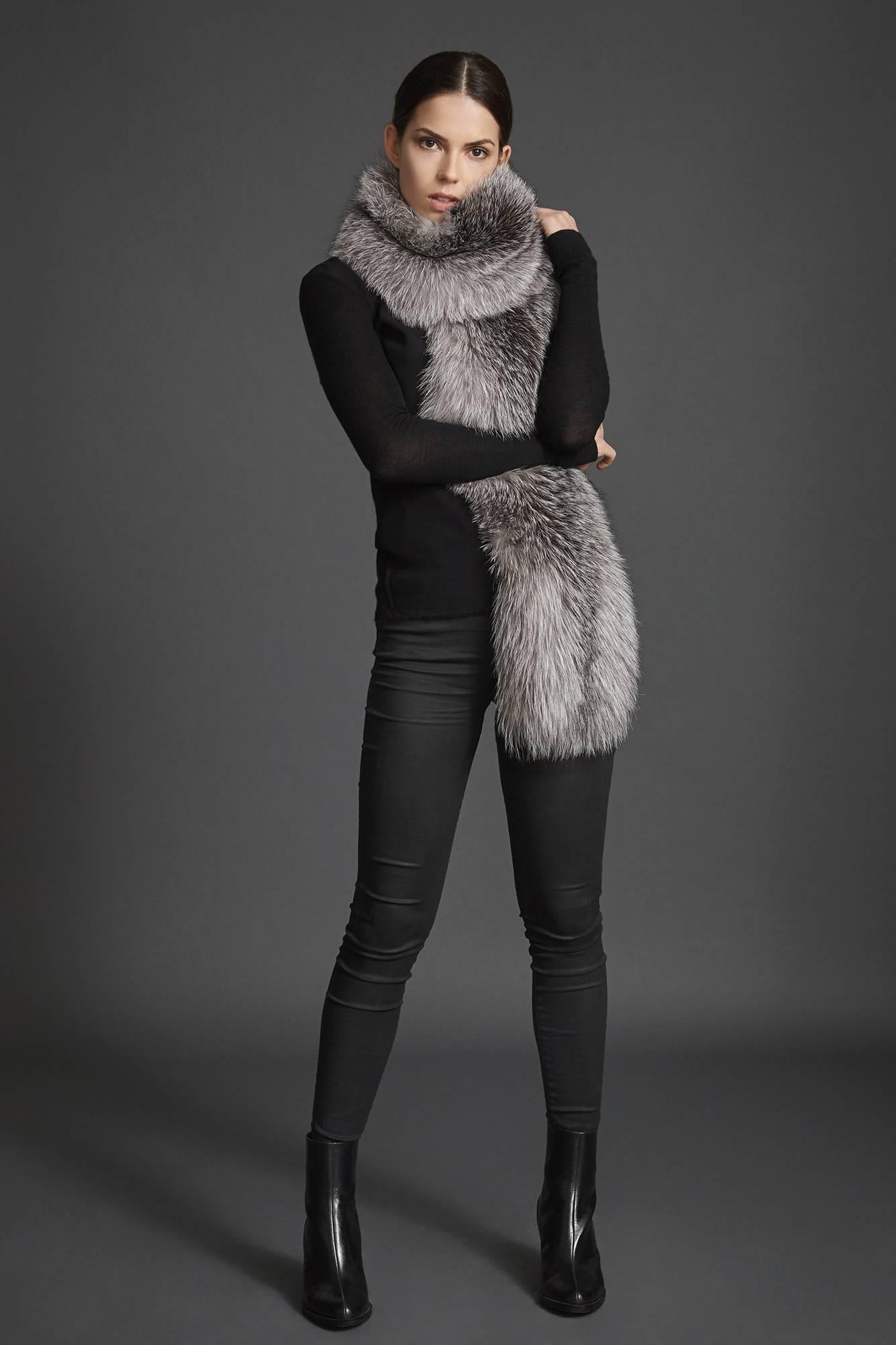 Verheyen London Legacy Stole Natural Blue Frost Fox Fur & Silk Lining -Brand New 3