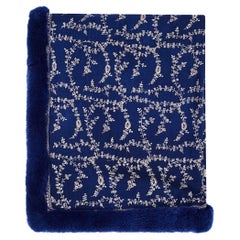 New Verheyen London Embroidered Sapphire Blue Shawl & Blue Mink Fur 