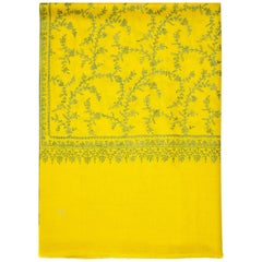 Hand Embroidered 100% Cashmere Scarf in Yellow Made in Kashmir India