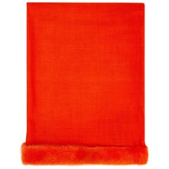 Verheyen London Handwoven Mink Fur Trimmed Orange Cashmere Shawl - Brand New