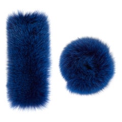 Verheyen London Pair of Snap on Fox Fur Cuffs in Blue (Small size)