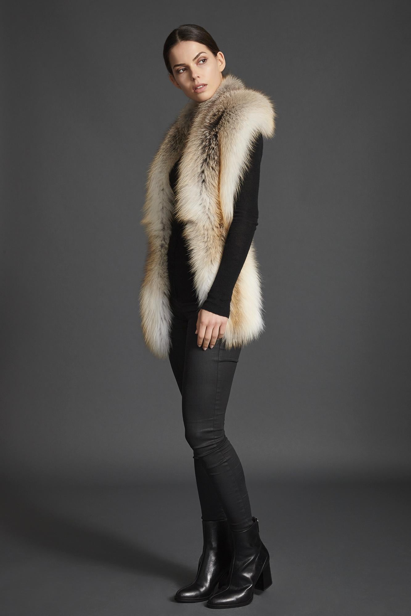 Verheyen London Legacy Stole Natural Golden Island Fox Fur - Lined in Silk & New 1