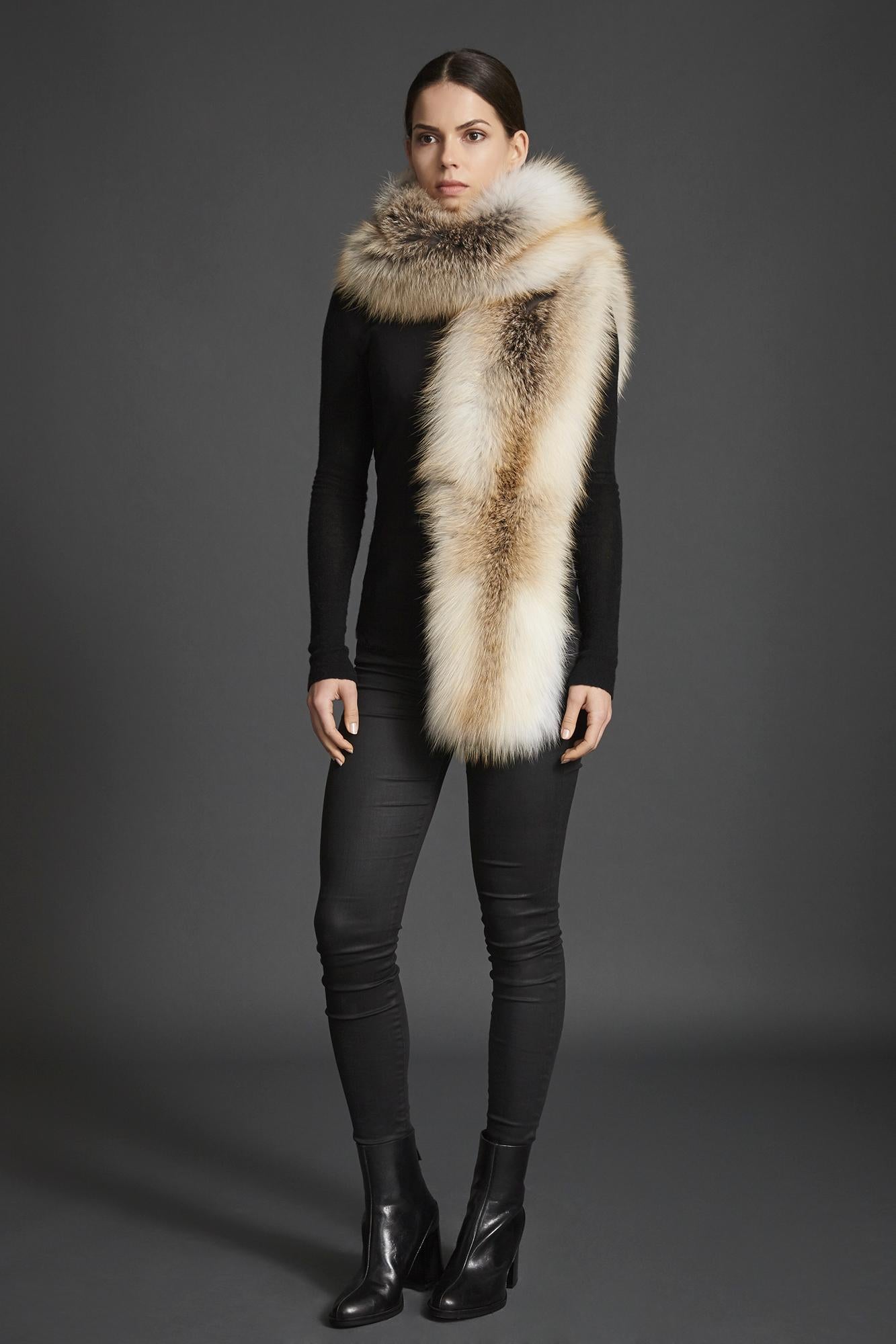 Verheyen London Legacy Stole Natural Golden Island Fox Fur - Lined in Silk & New 2