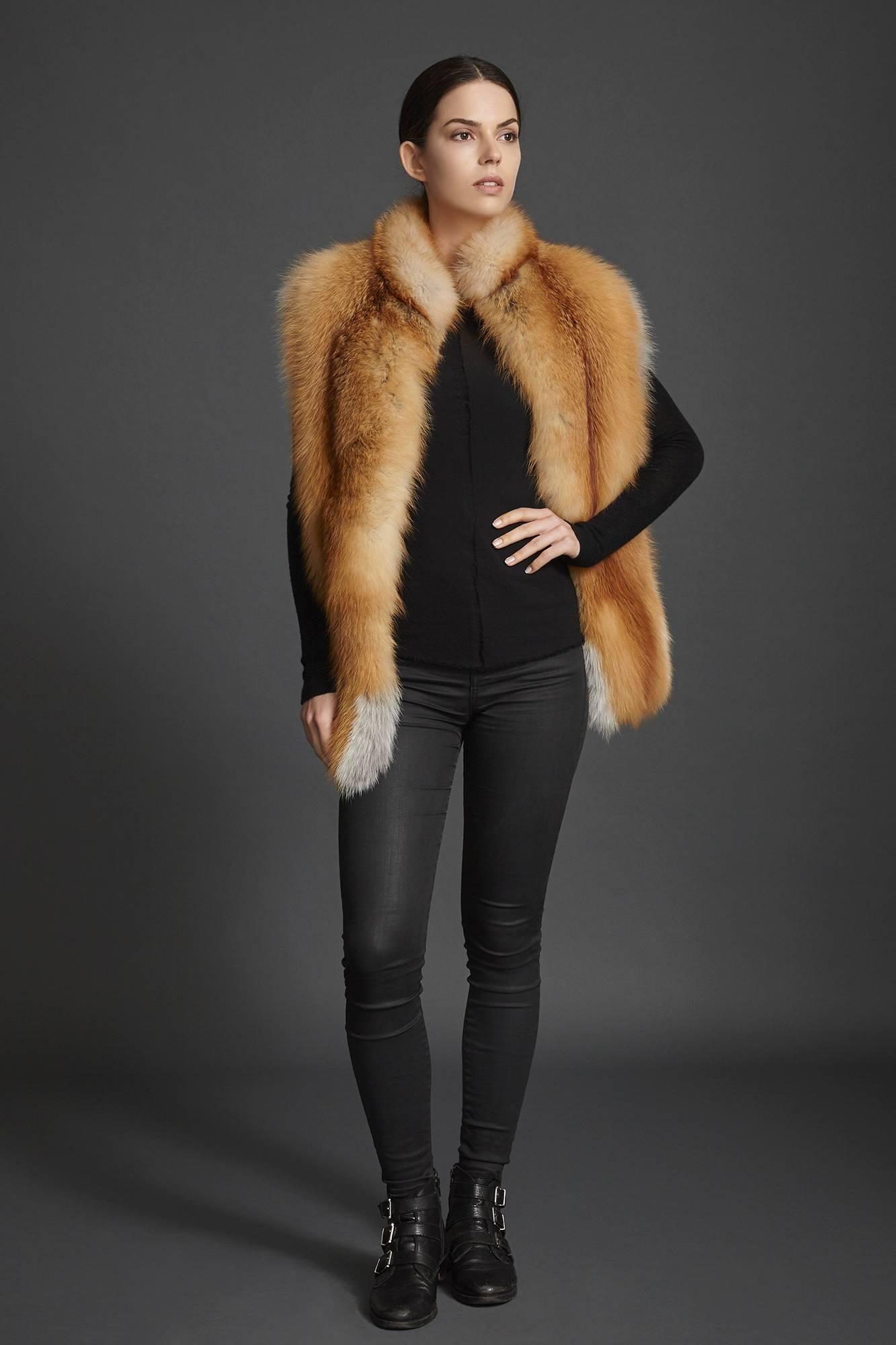 Women's or Men's Verheyen London Nehru Collar Stole in Natural Red Fox Fur - Brand New