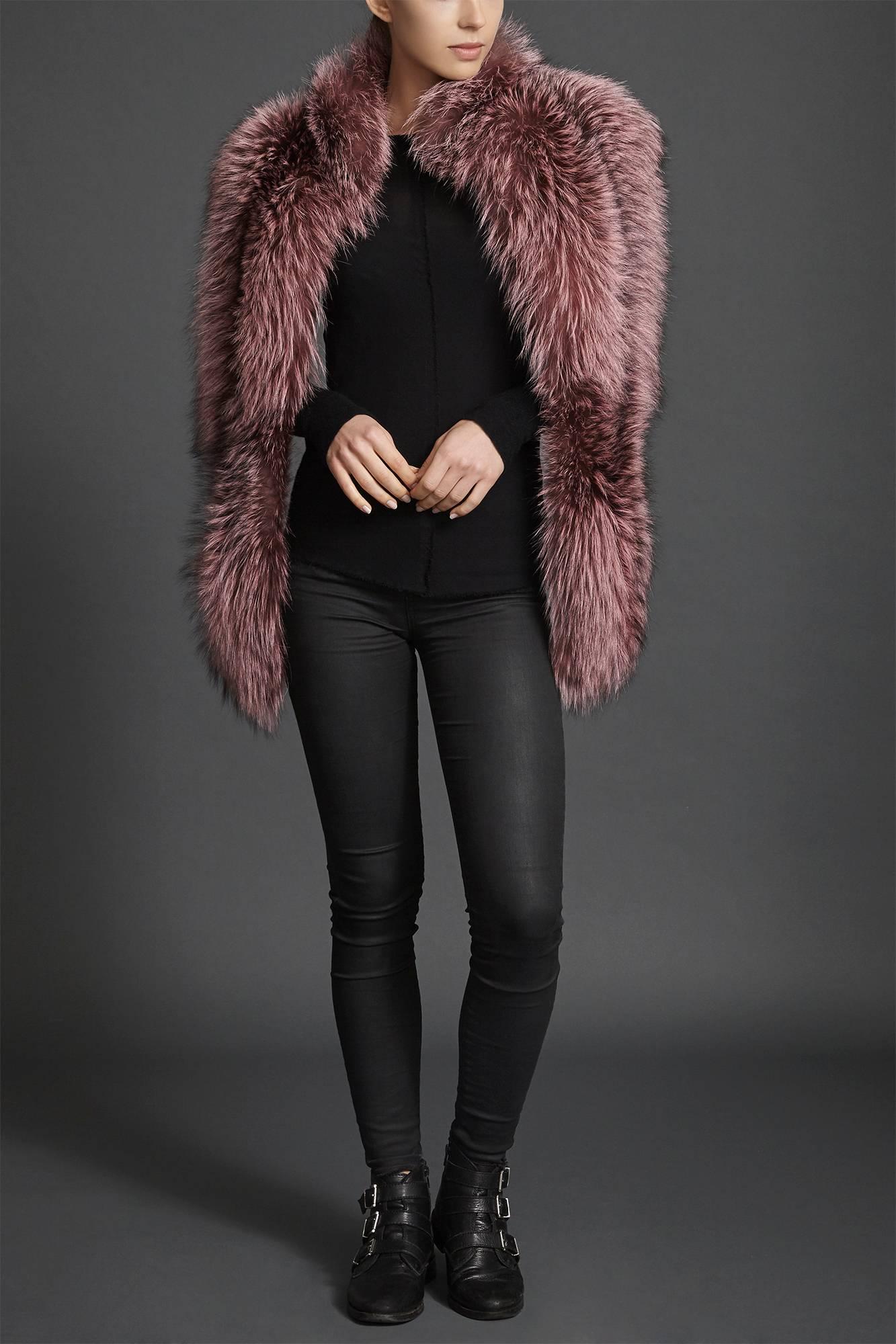 Women's or Men's Verheyen London Nehru Collar Stole Rose Quartz Pink Fox Fur & Silk Lining - Gift