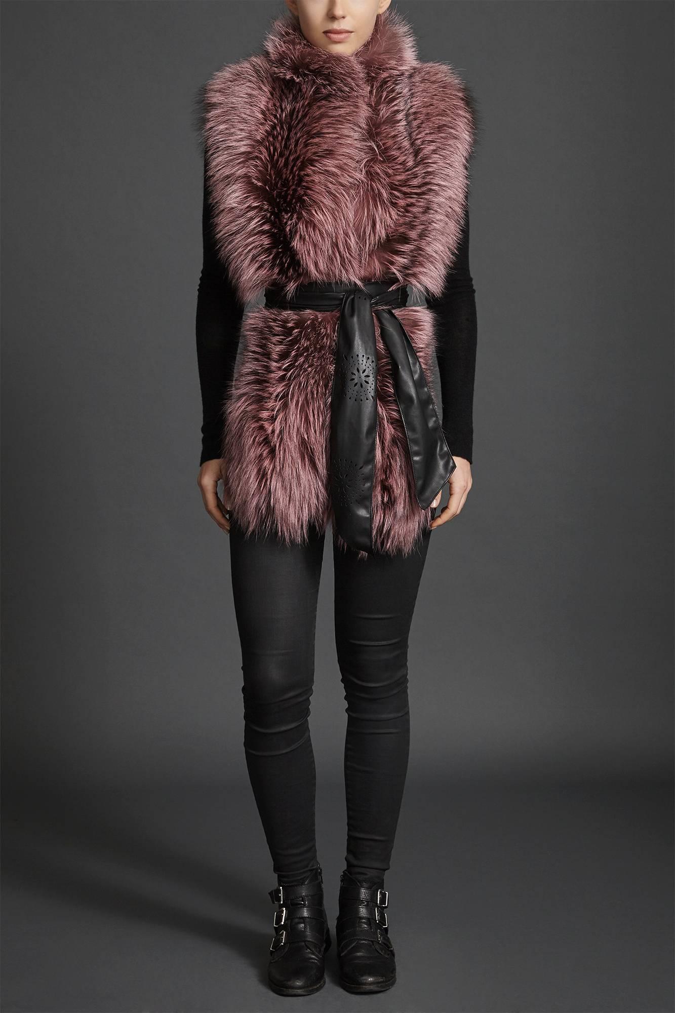 Verheyen London Nehru Collar Stole Rose Quartz Pink Fox Fur & Silk Lining - Gift 2