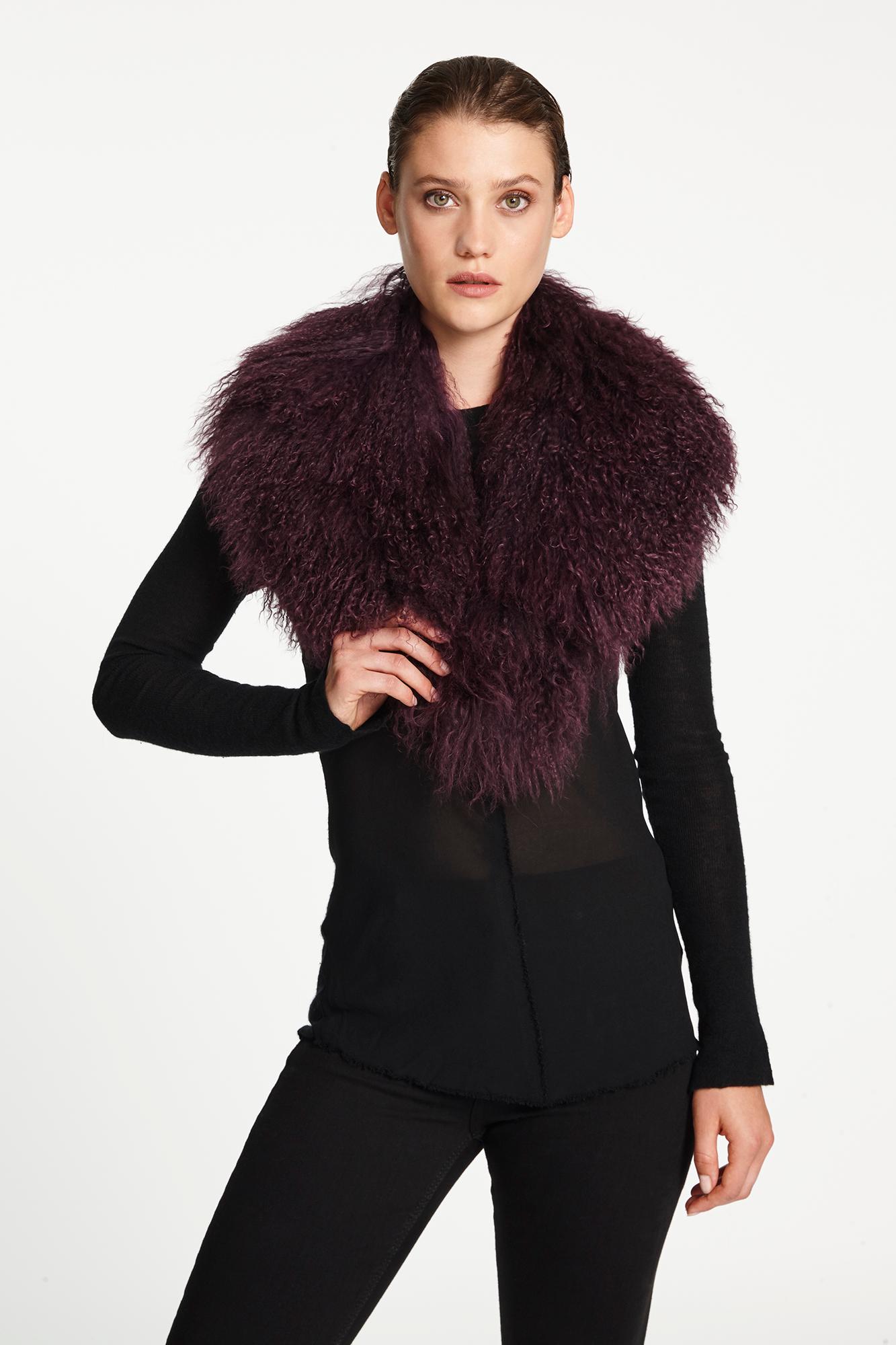 Black Verheyen London Shawl Collar in Garnet Mongolian Lamb Fur - Brand New