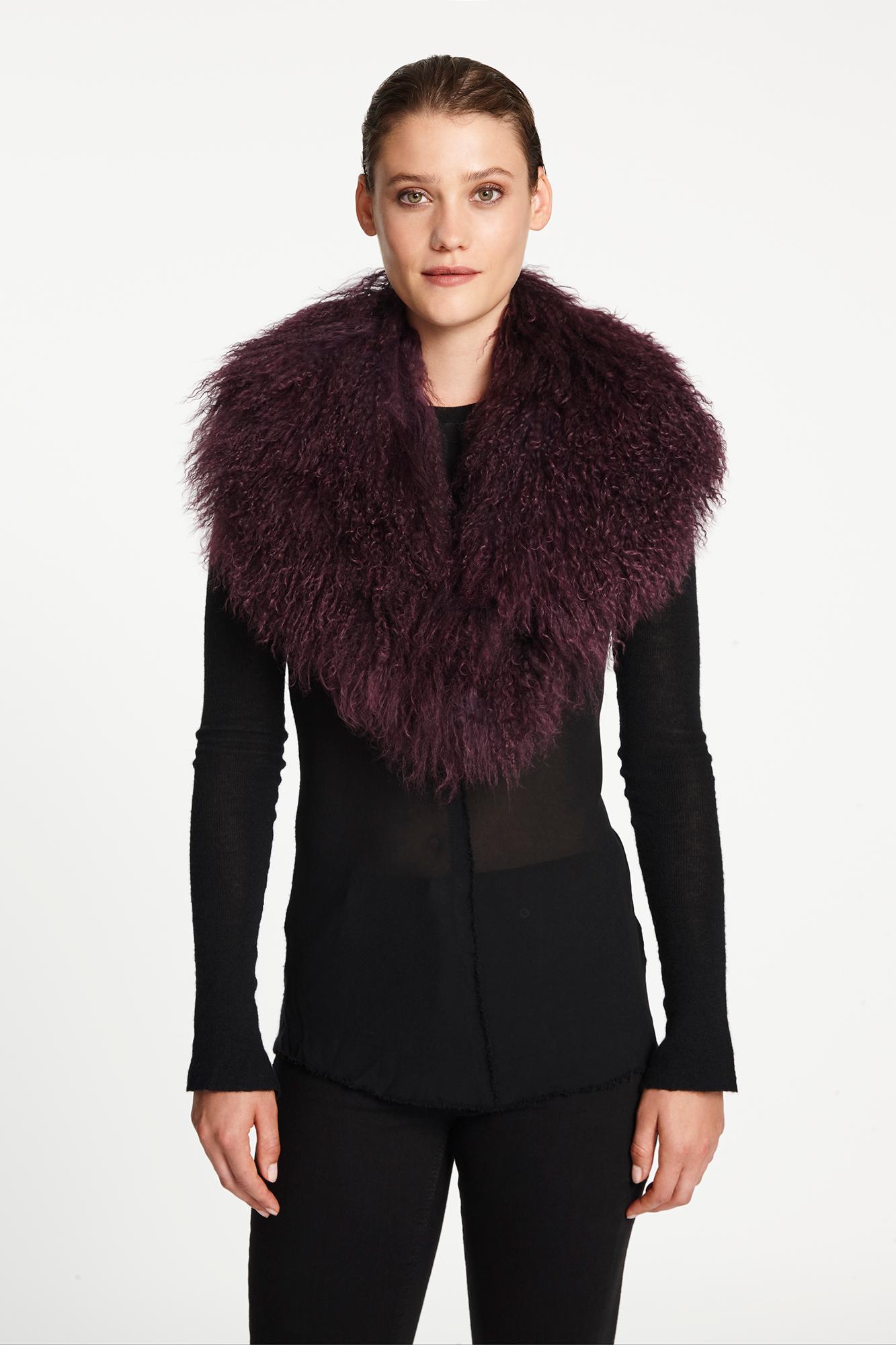 Women's or Men's Verheyen London Shawl Collar in Garnet Mongolian Lamb Fur - Brand New