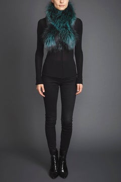 Verheyen London Lapel Cross-Through Collar in Soft Emerald Fox Fur & Silk Lining