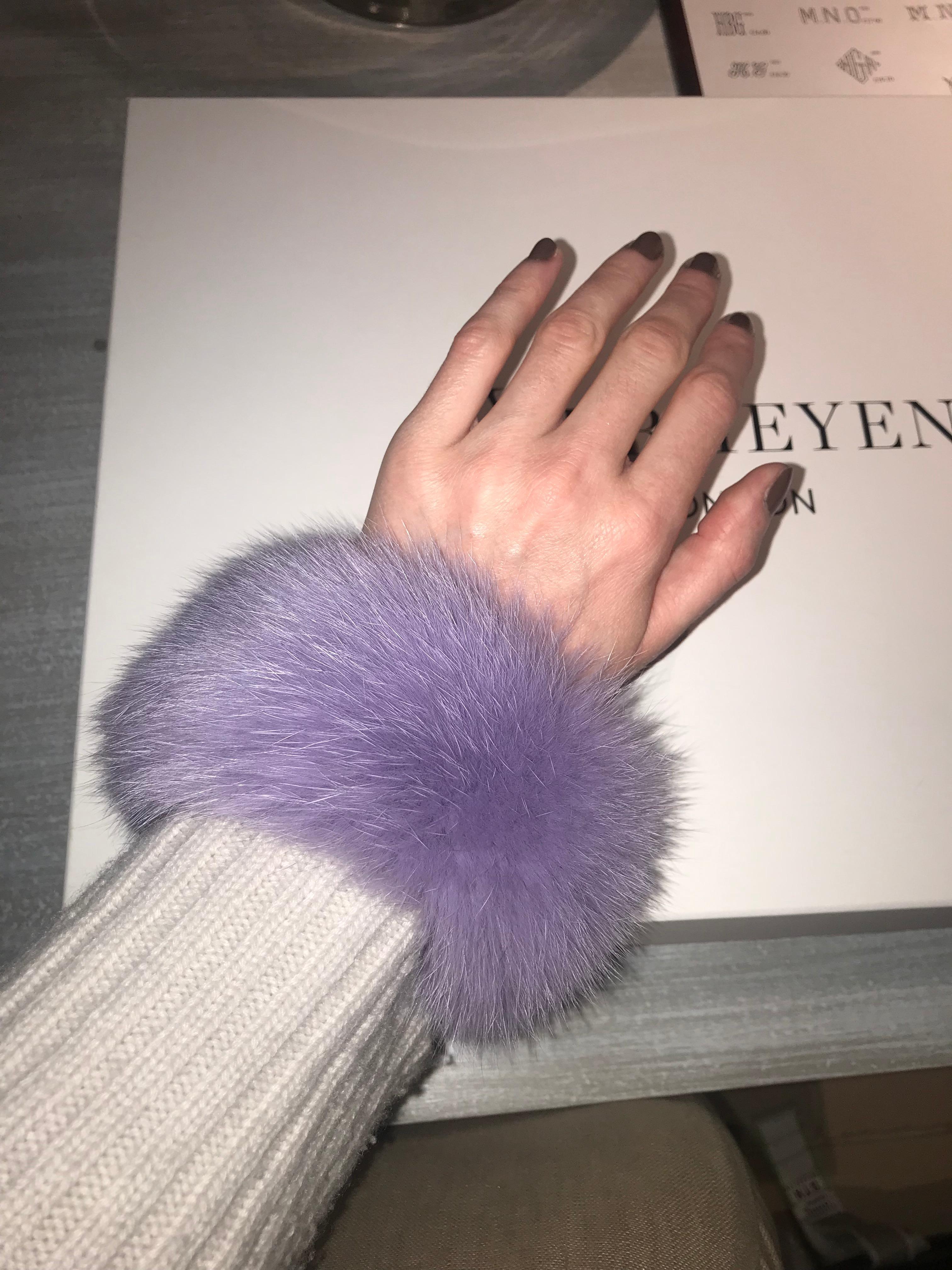 Purple Verheyen London Pair of Snap on Fox Fur Cuffs in Lilac (Small size) 