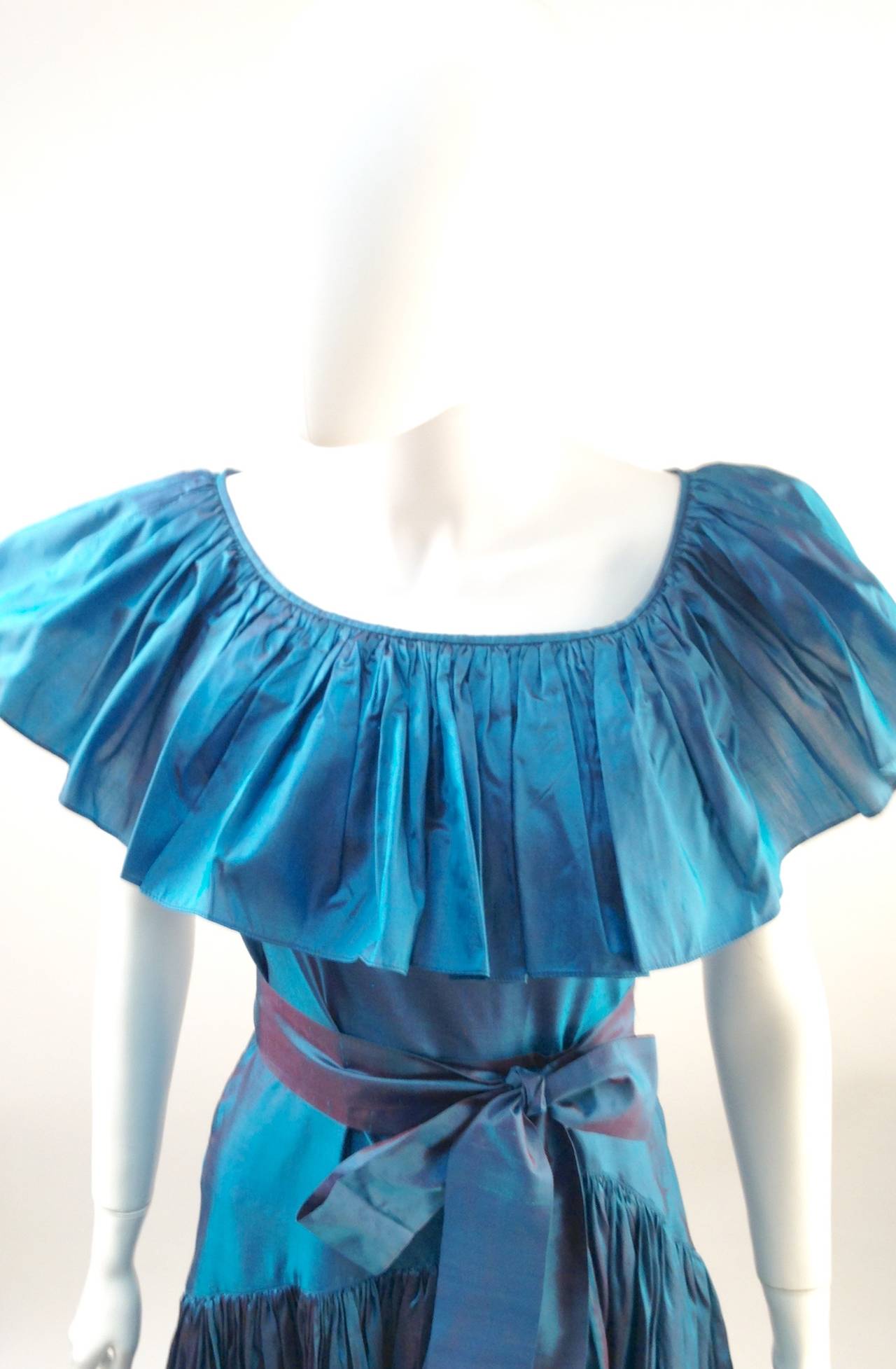 Yves Saint Laurent High Low Ruffle Dress, 1970s  In Excellent Condition In Houston, TX