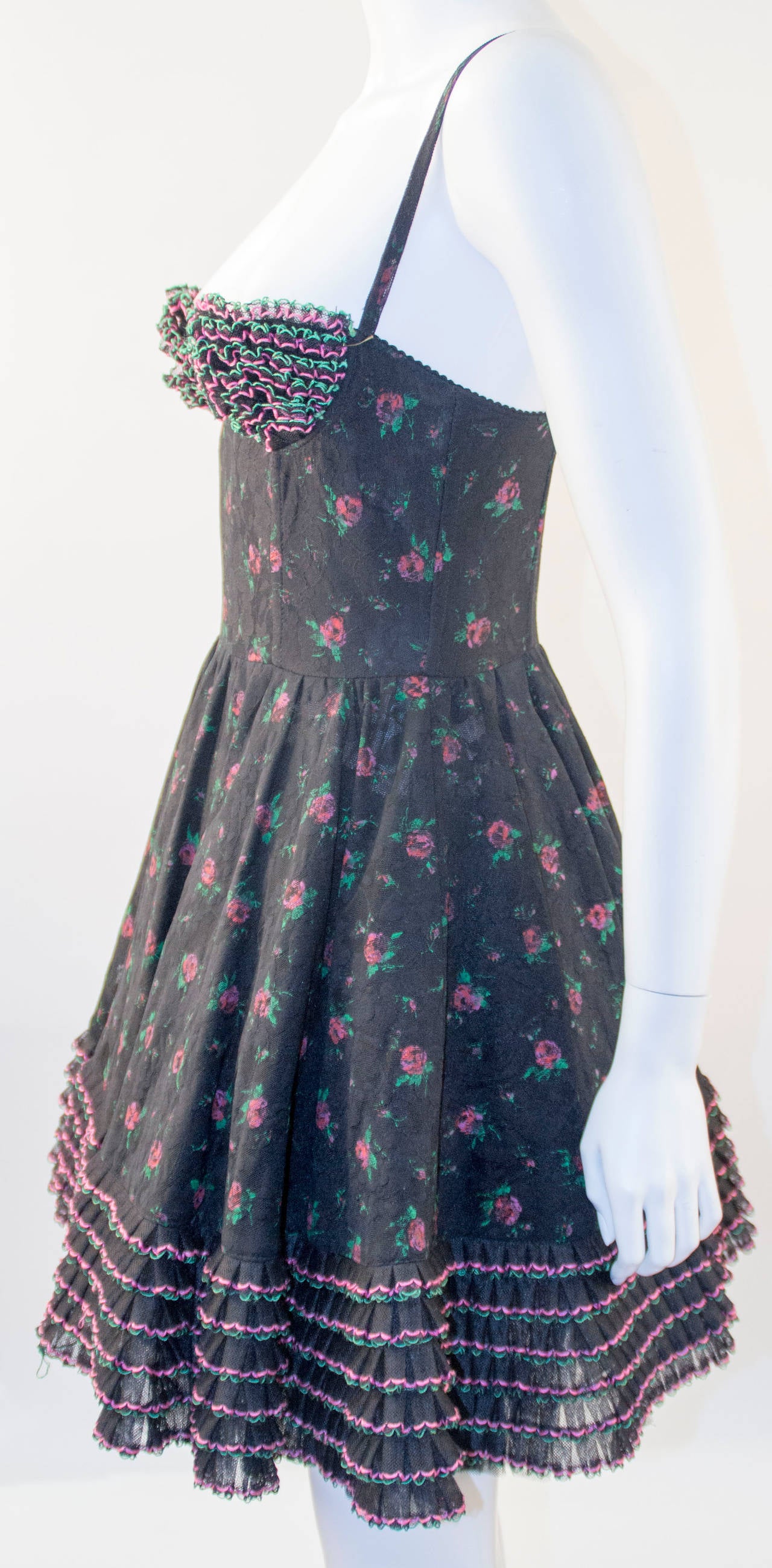 1980s Yvan and Marzia Black Floral Lace Dress In Excellent Condition In Houston, TX