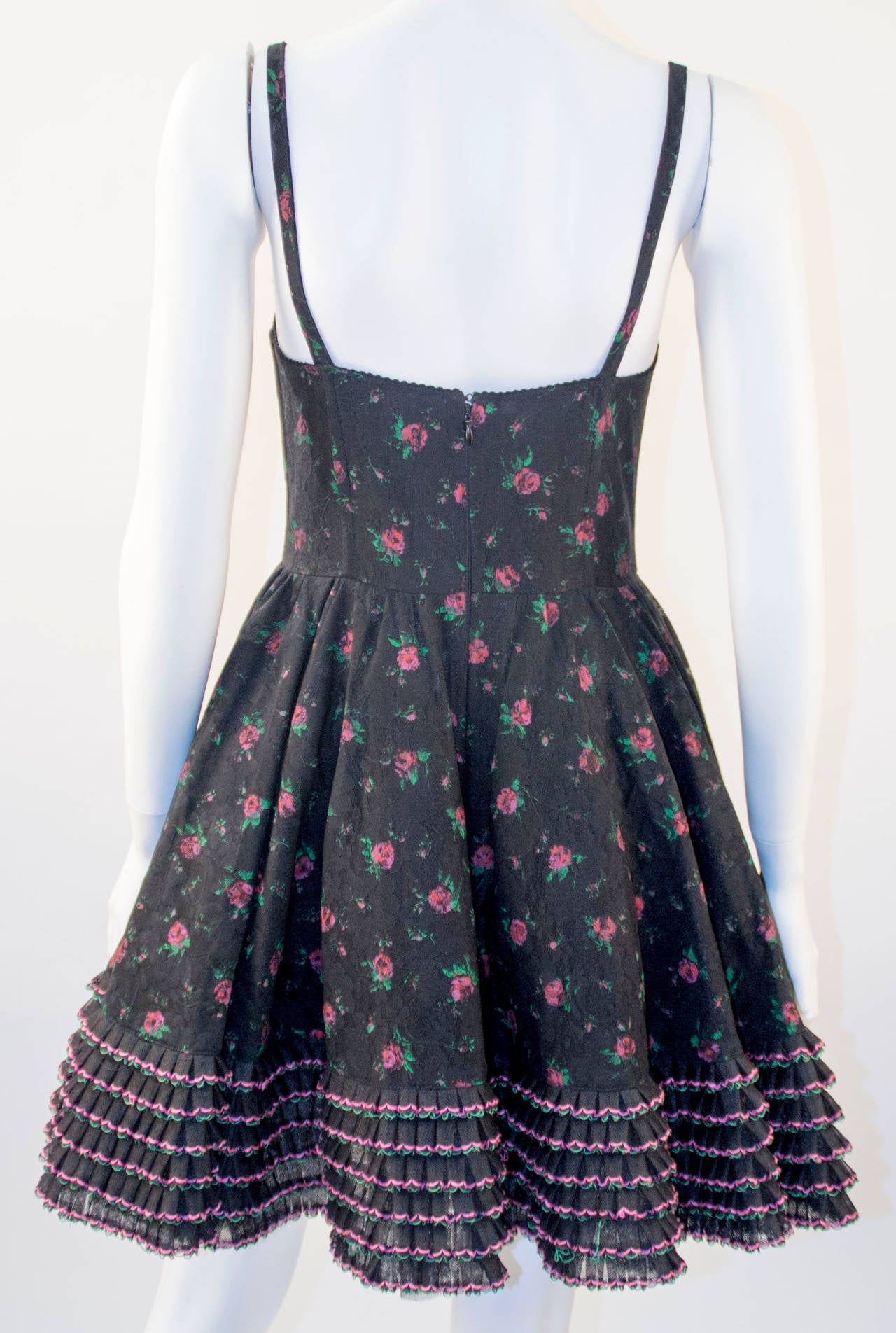 Women's 1980s Yvan and Marzia Black Floral Lace Dress