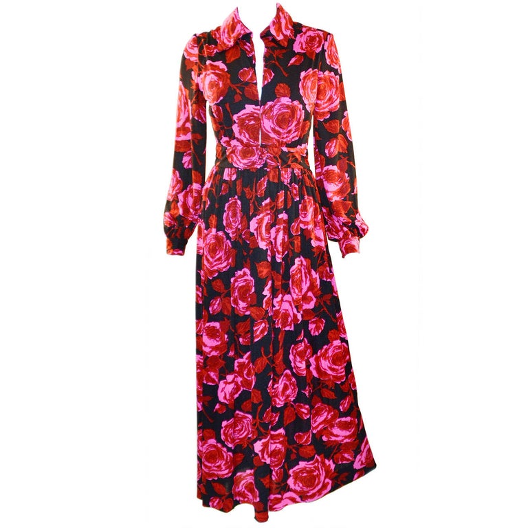 Sakowitz Vibrant Red and Pink Maxi Dress, 1970s at 1stDibs