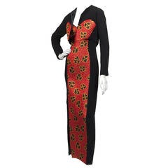 1980
s Geoffrey Beene Red and Gold Motif Dress and Bolero