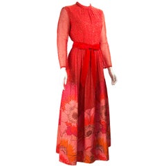 1970s Mollie Parnis Red and Gold  Dress 