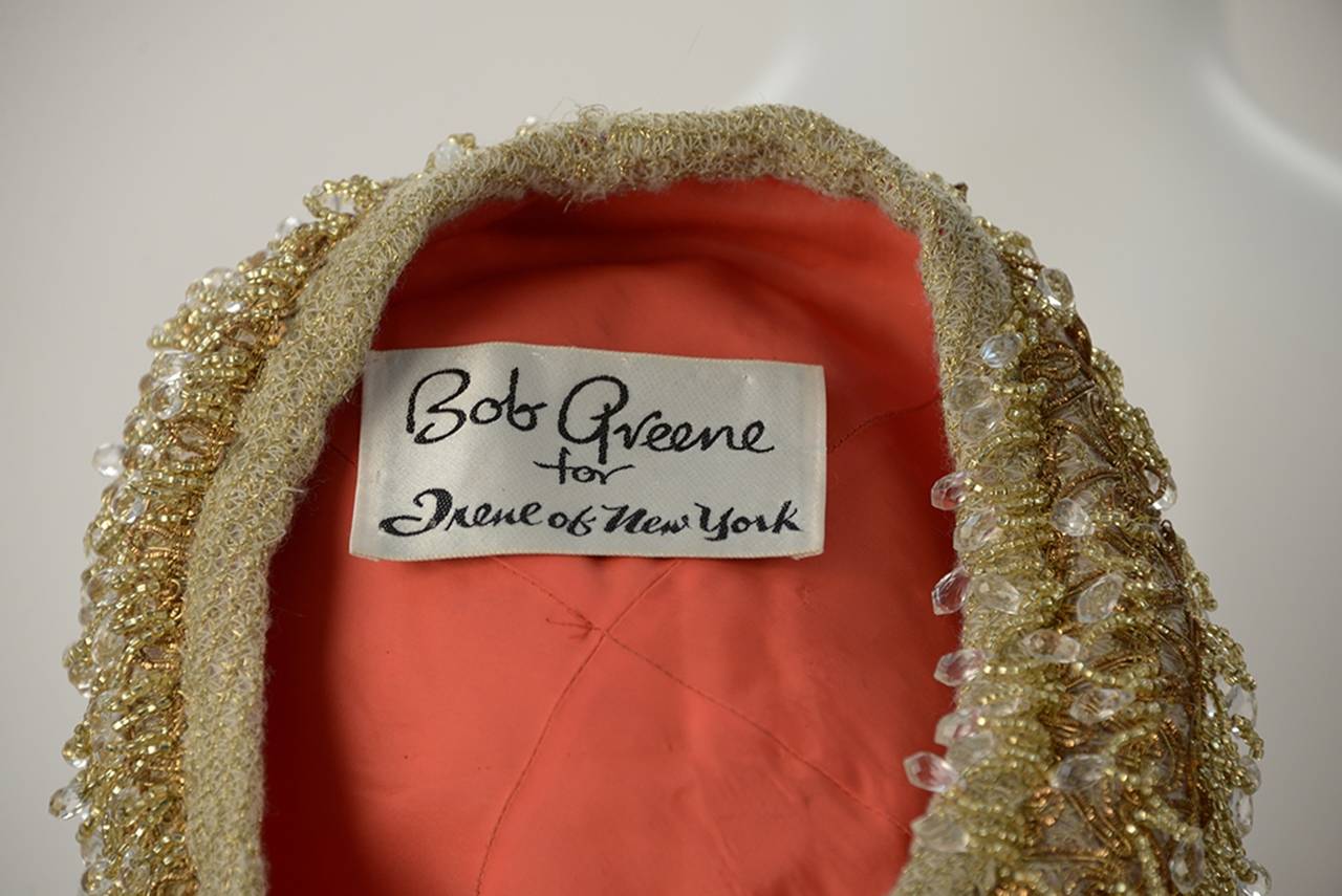 Beige 1960s Bob Green for Irene New York Crystal Chandelier Beret
