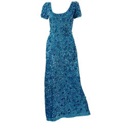 Retro 1960s Blue Beaded Gown