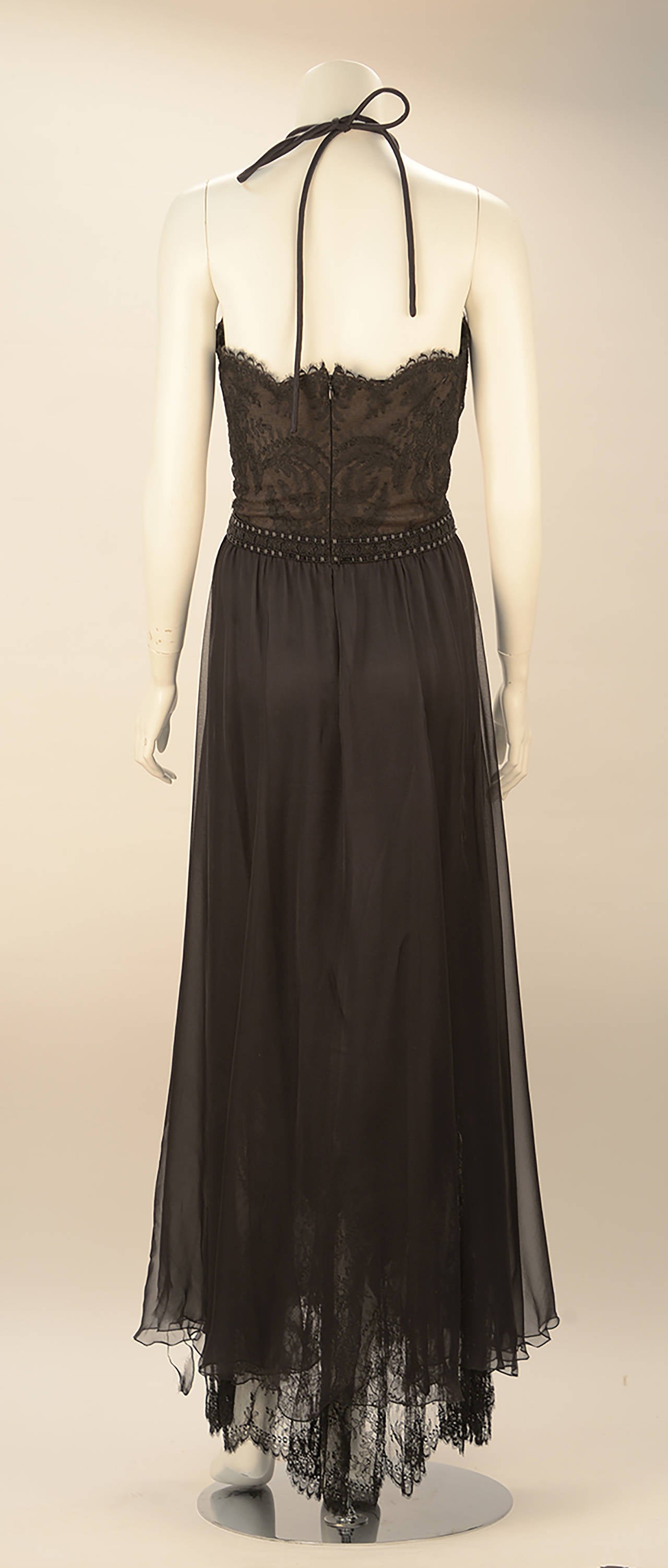 1990s Valentino Black Lace and Silk Dress Modern Size 2 In Excellent Condition In Houston, TX