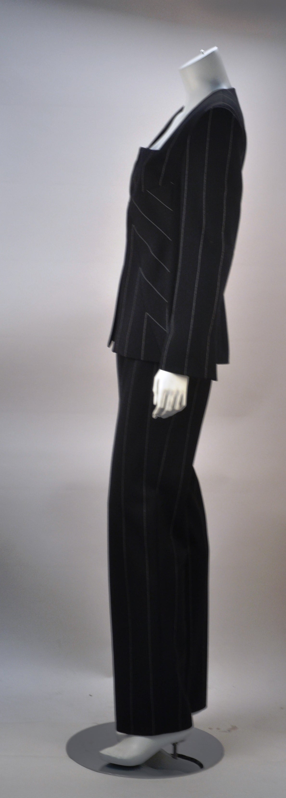 1990s Versace Black Reflective Pin Stripe Pantsuit In Excellent Condition In Houston, TX