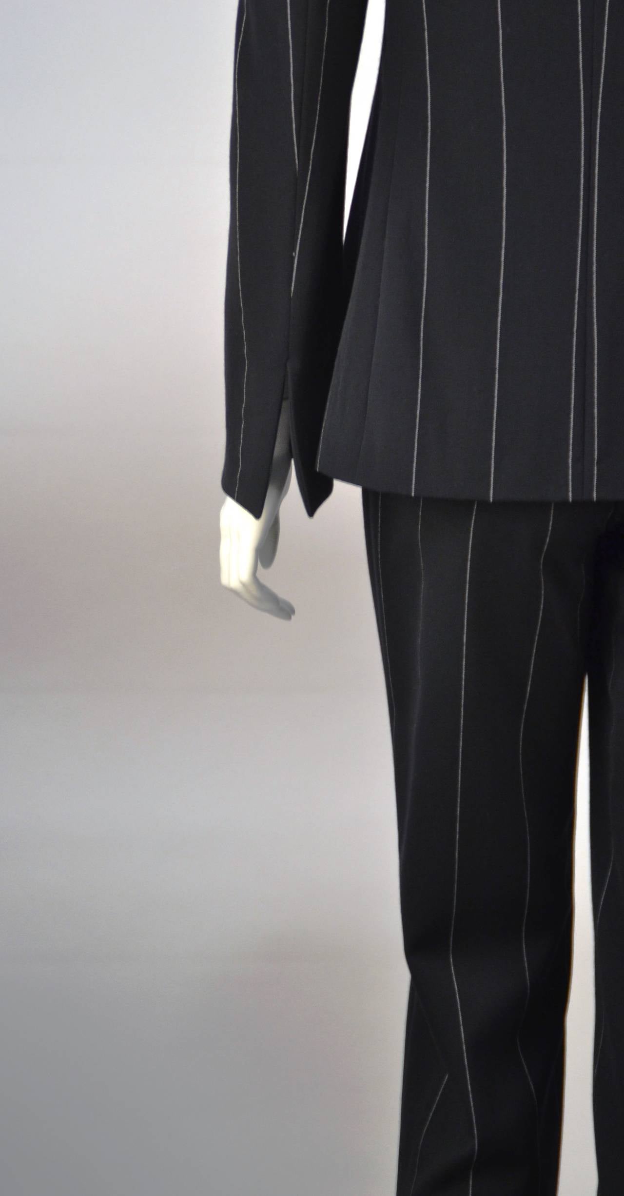 Women's 1990s Versace Black Reflective Pin Stripe Pantsuit