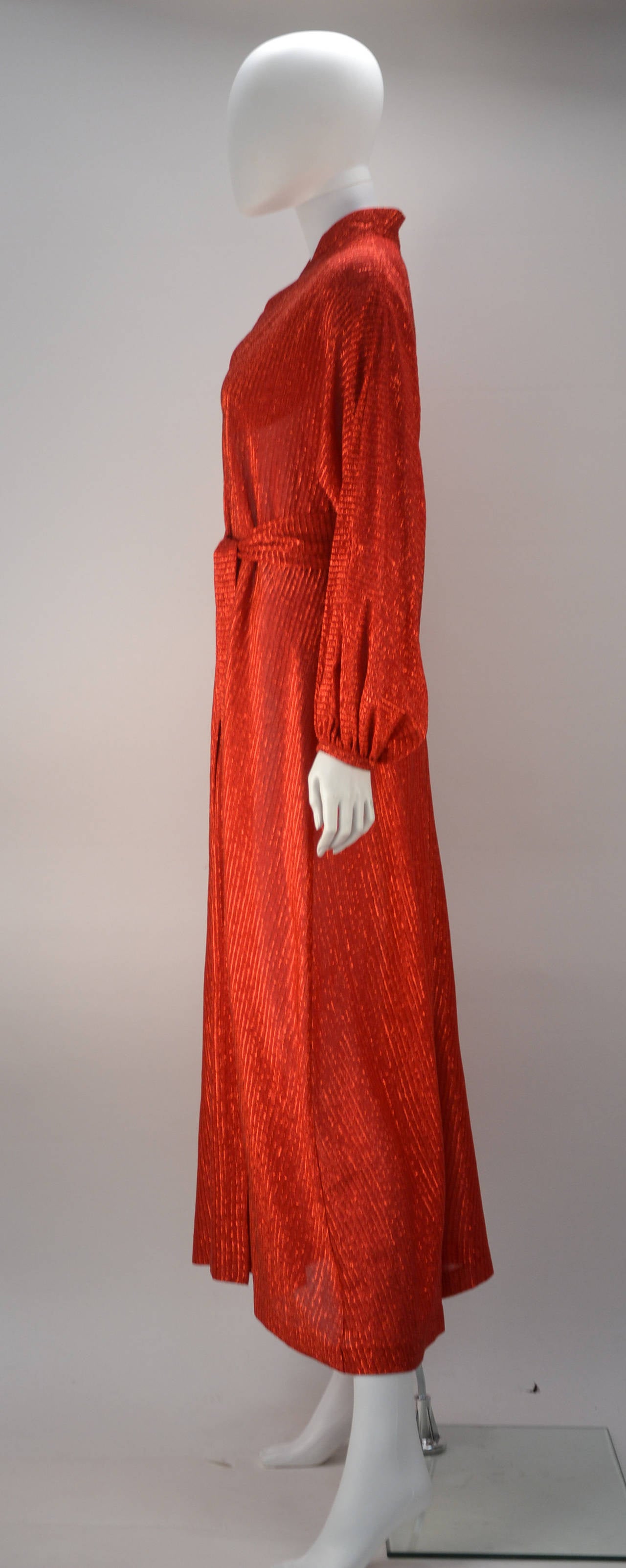 Halston Red Metallic  IV Dress, 1970s In Excellent Condition In Houston, TX