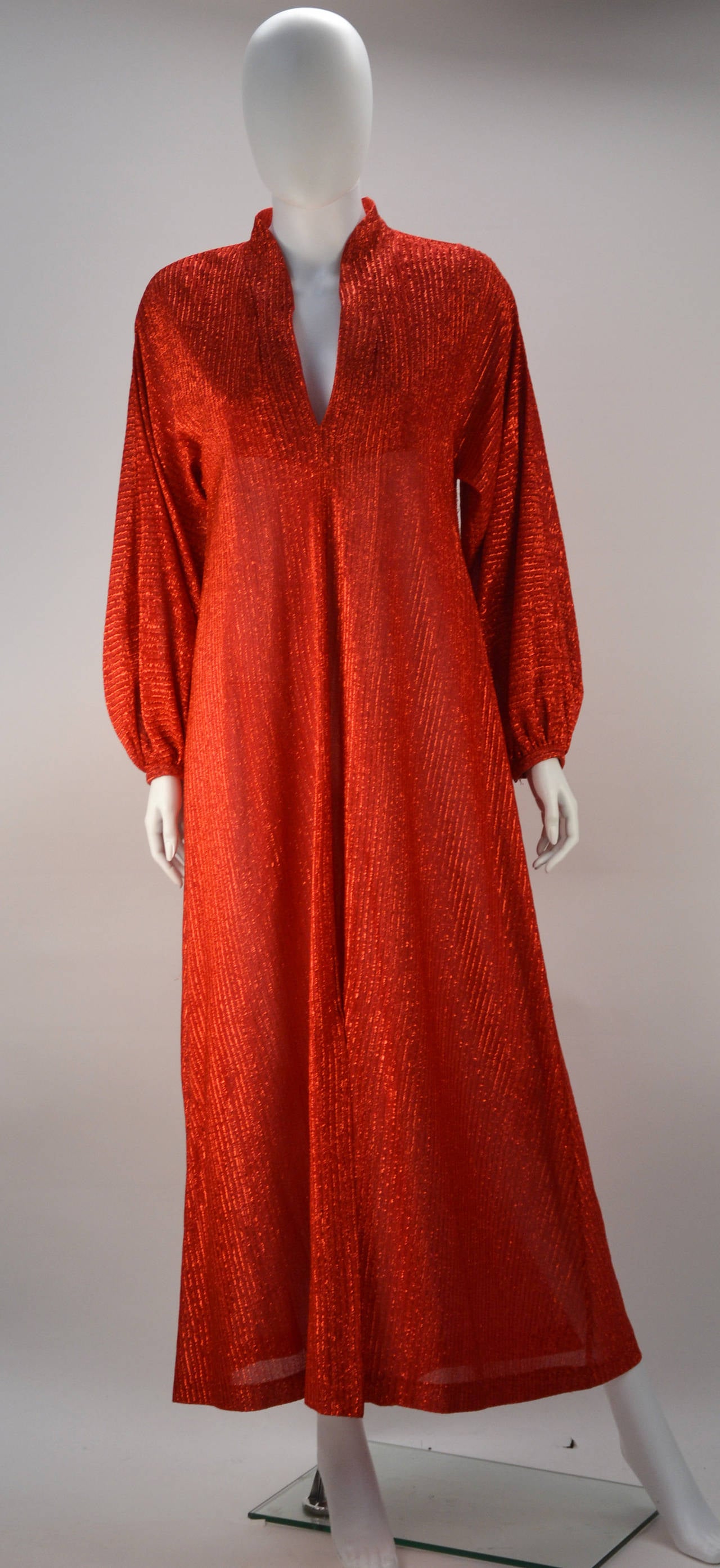1970s Halston Red Metallic IV Dress For Sale at 1stdibs