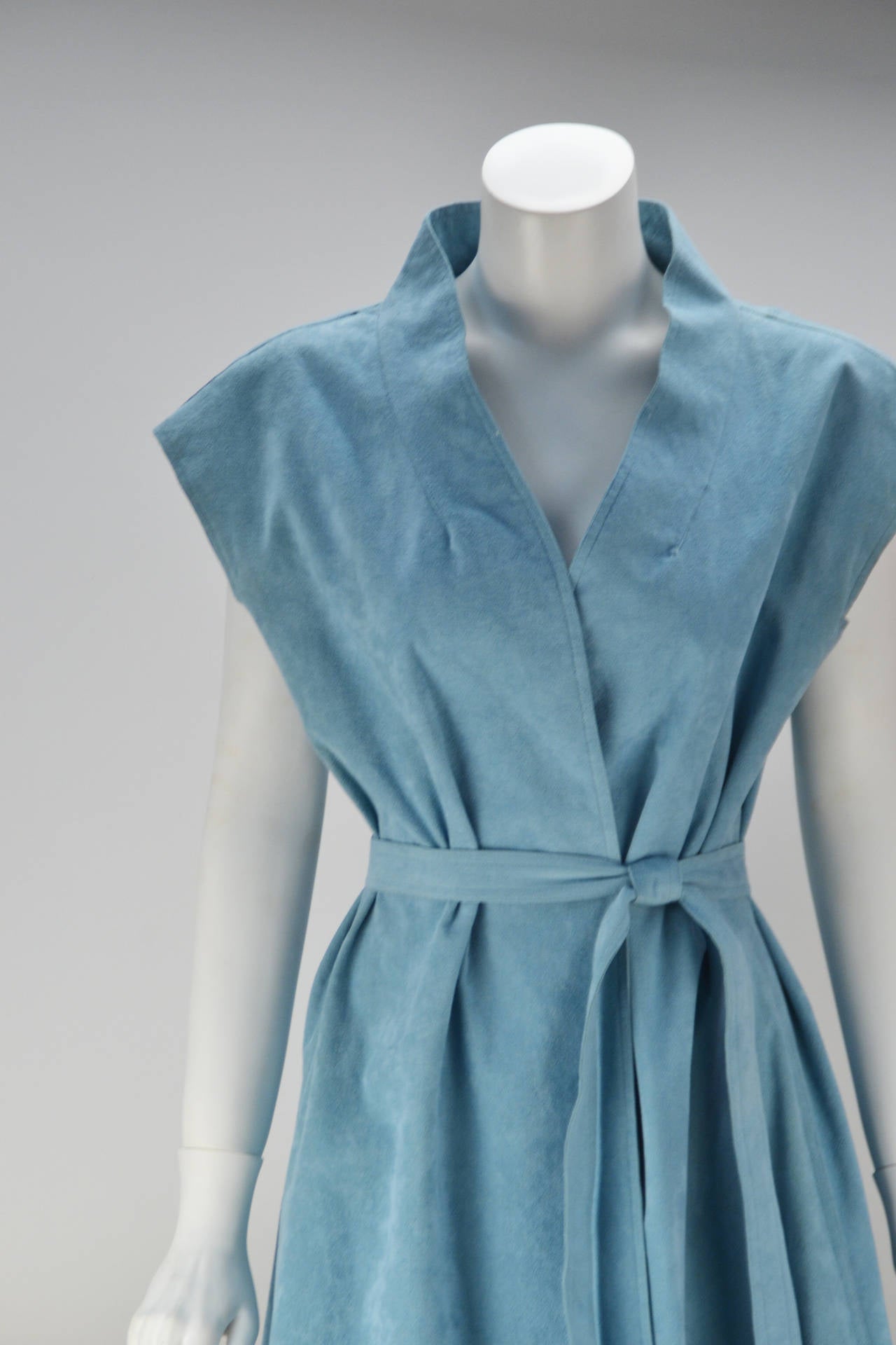 1970's Halston Sky Blue Ultra Suede Wrap Dress 1
