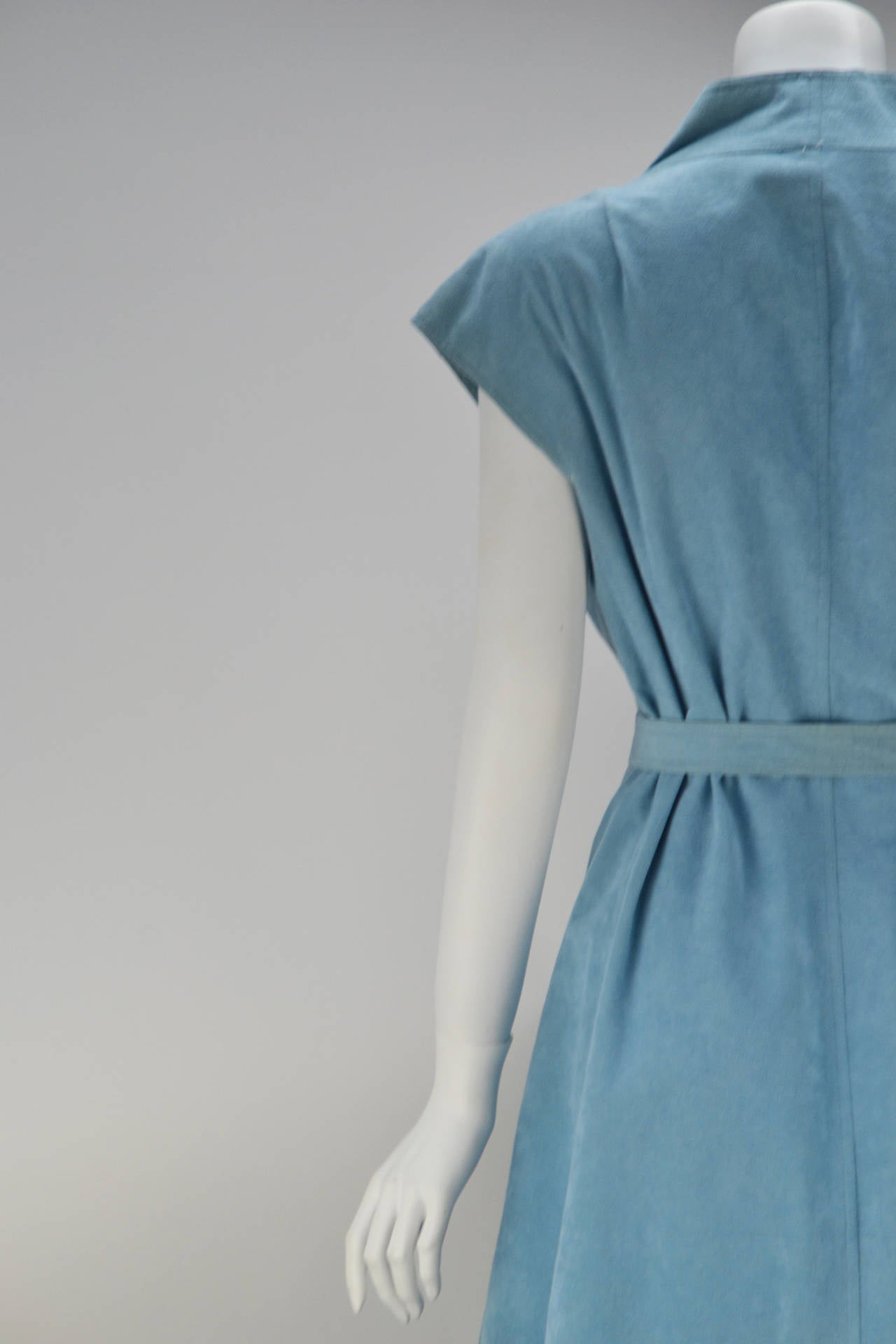 Women's 1970's Halston Sky Blue Ultra Suede Wrap Dress