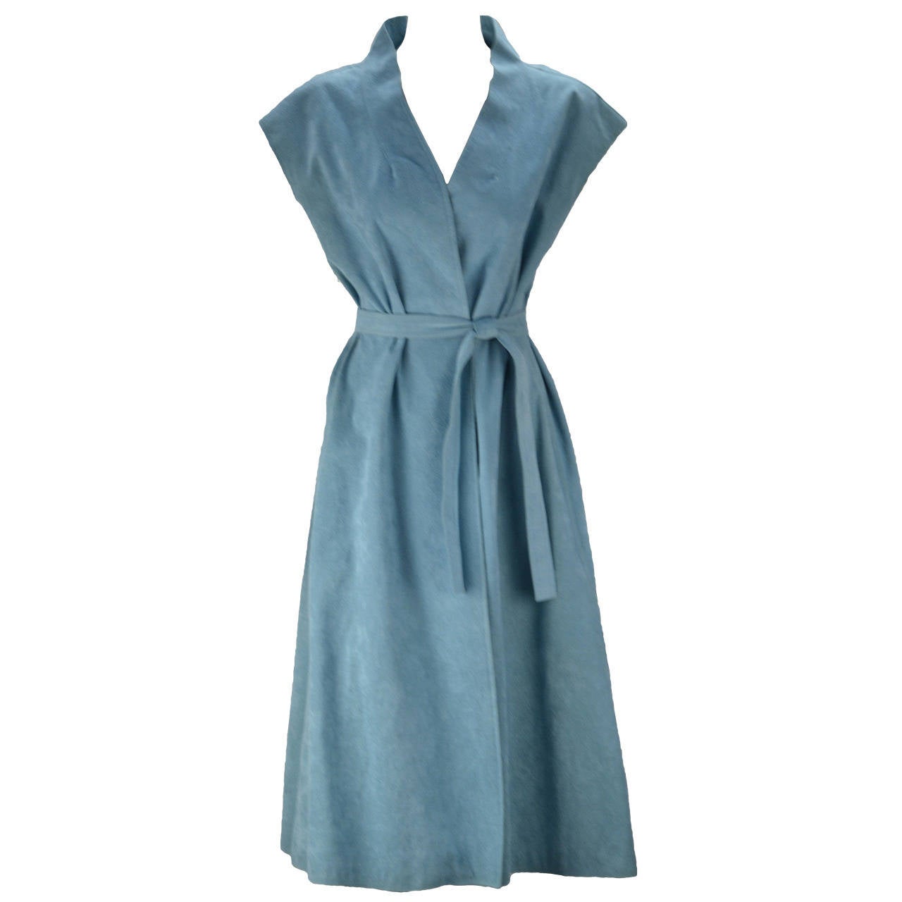 1970's Halston Sky Blue Ultra Suede Wrap Dress