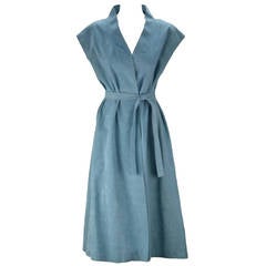 1970's Halston Sky Blue Ultra Suede Wrap Dress