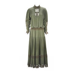 Vintage 1980s Chloe Olive Green Drop Waist Dress
