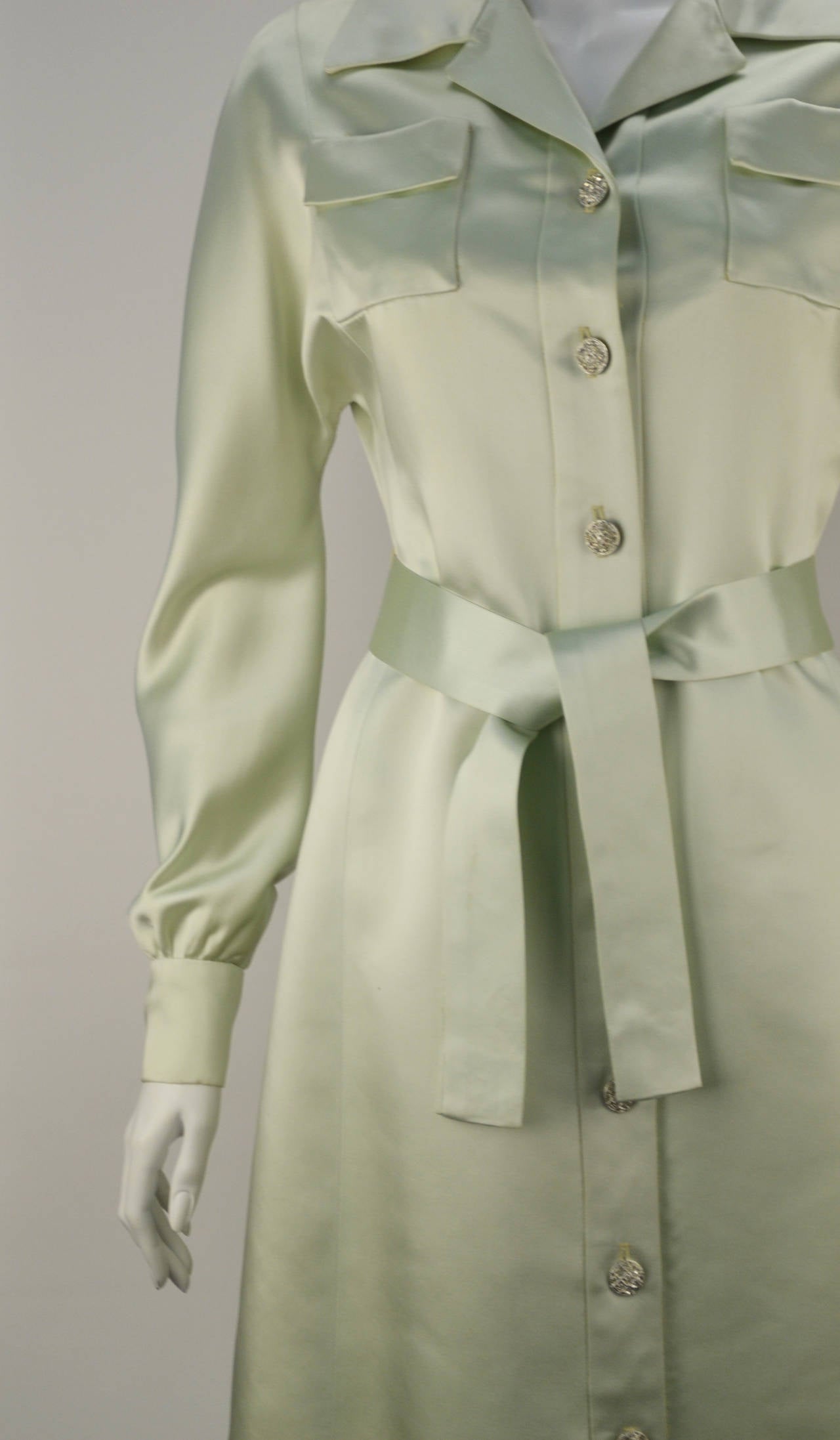 Women's 1970s Malcolm Starr Mint Green Button Down Dress