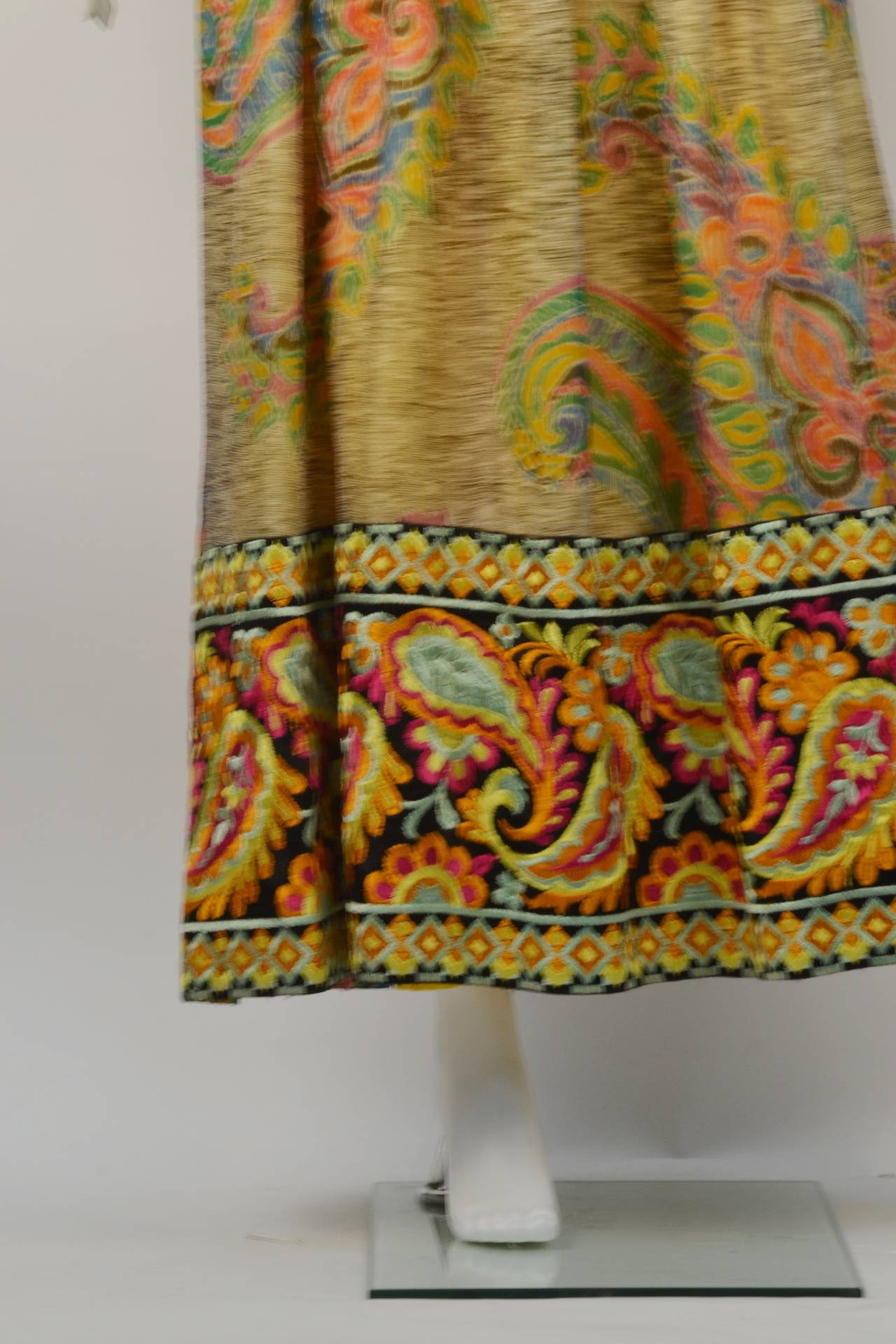 1970s Yellow Multi Print Embroidered Gown 1