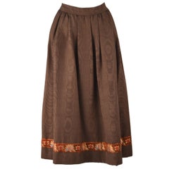 1970's Yves Saint Laurent Brown Moiré Embroidered Skirt