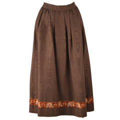 1970's Yves Saint Laurent Brown Moiré Embroidered Skirt