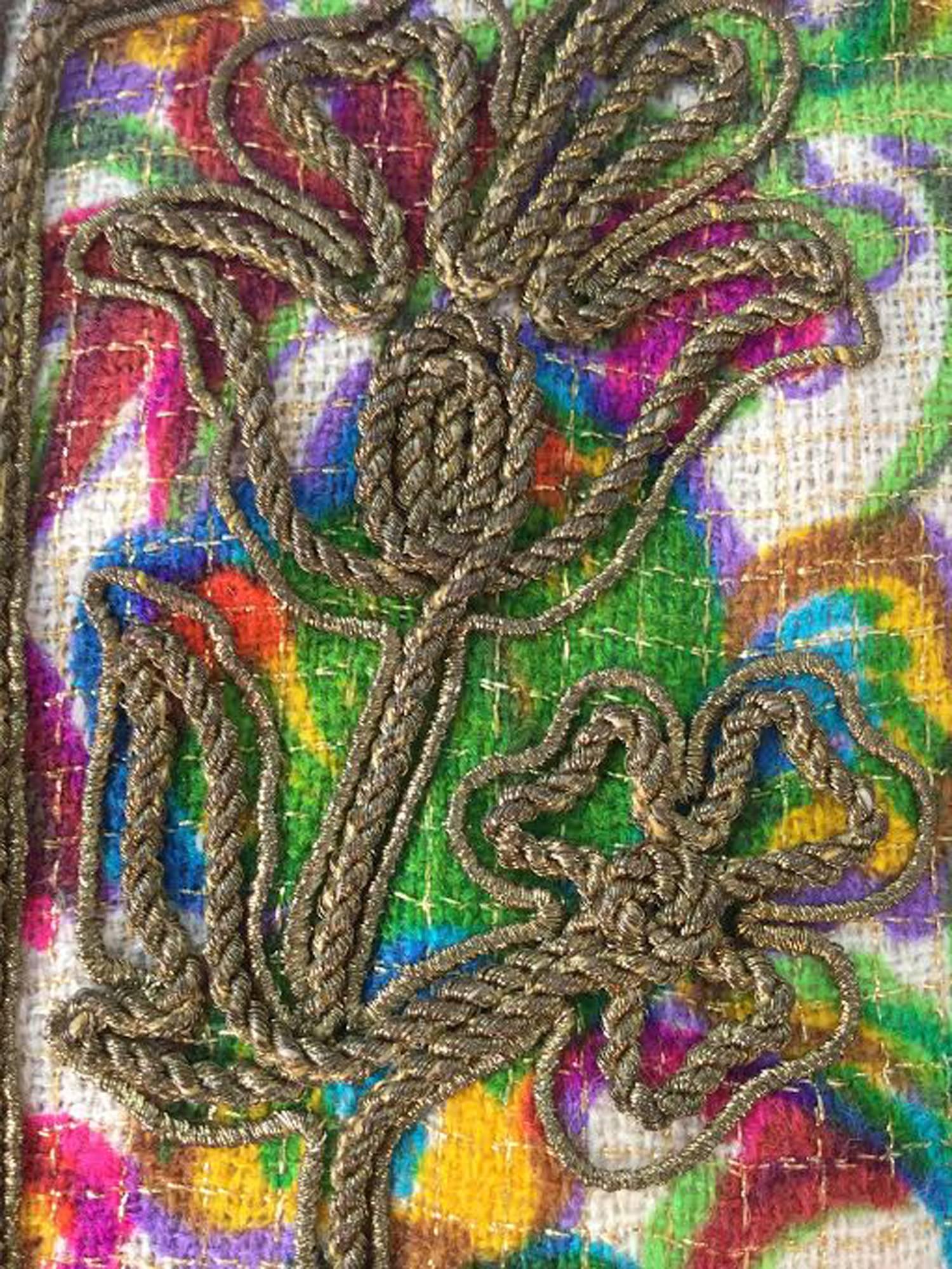 Floral Multi-Colored Embroidered Kaftan OS, 1970s For Sale 1
