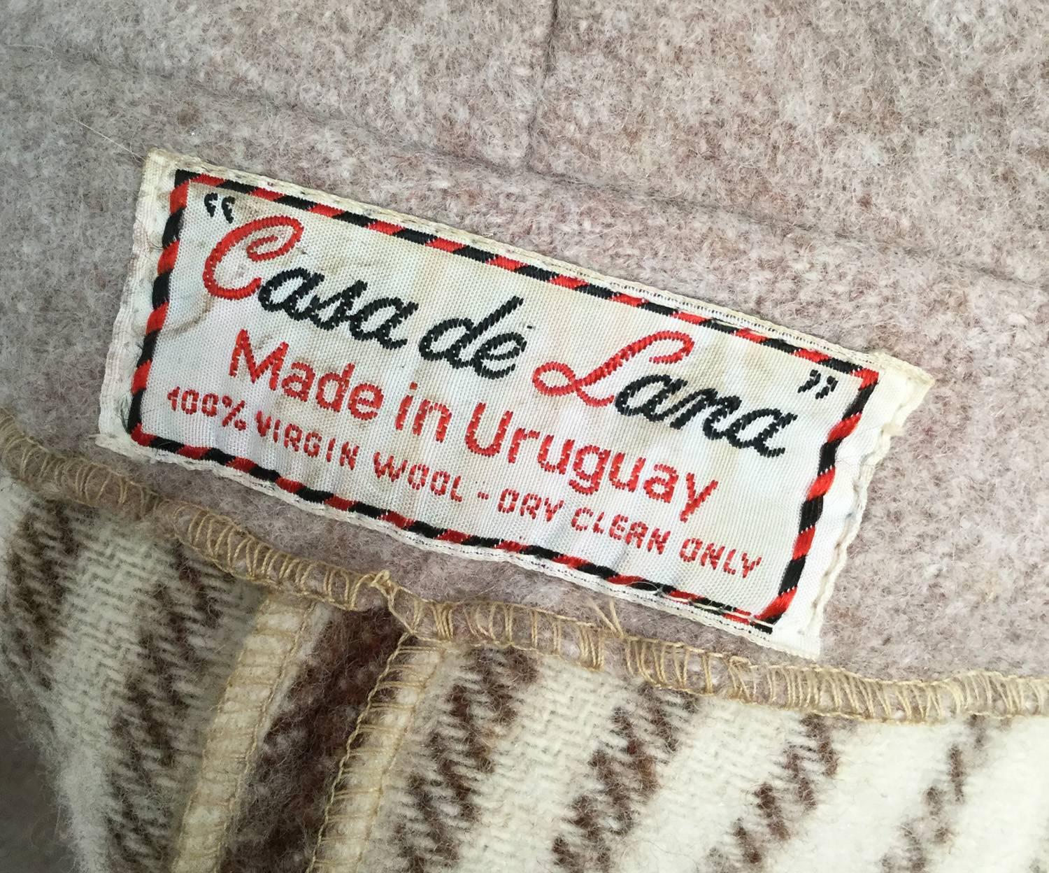 1970's Casa De Lama Cream and Brown Striped Wrap Coat with Hood 1